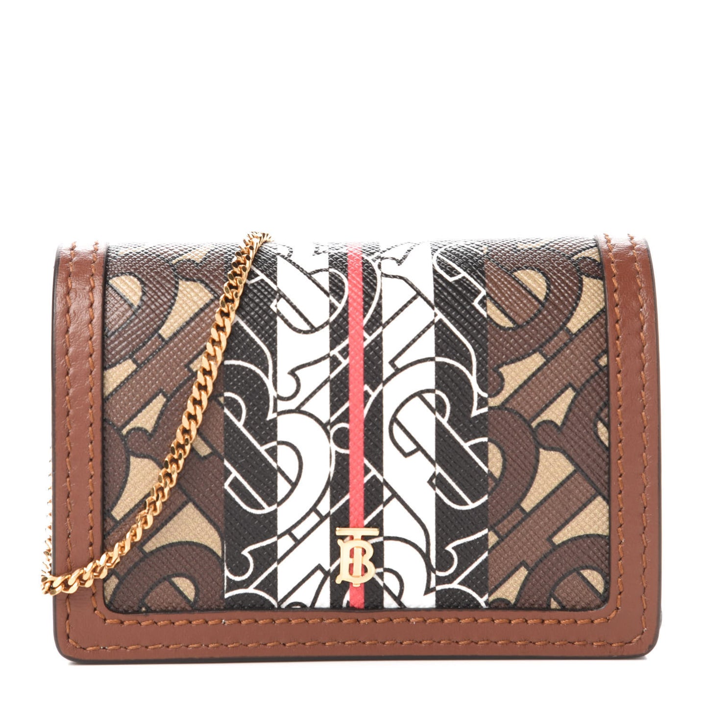 E-Canvas Monogram Stripe Jessie Chain Card Case Bridle Brown
