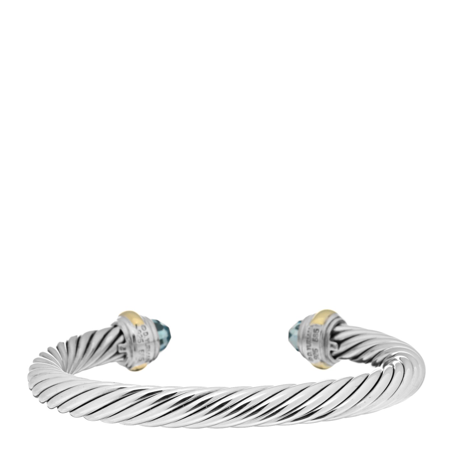 Sterling Silver 14K Yellow Gold Blue Topaz 7mm Cable Classics Bracelet