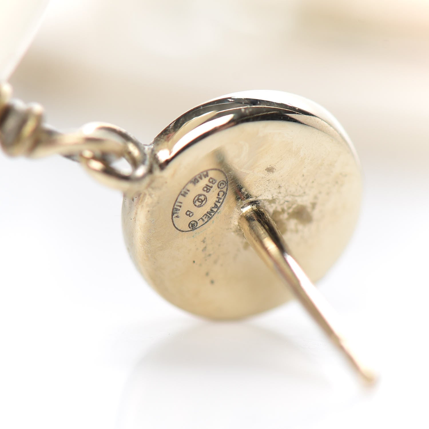 Chanel Resin Crystal Baguette Pearl CC Drop Hoop Earrings Gold White 4 of 6