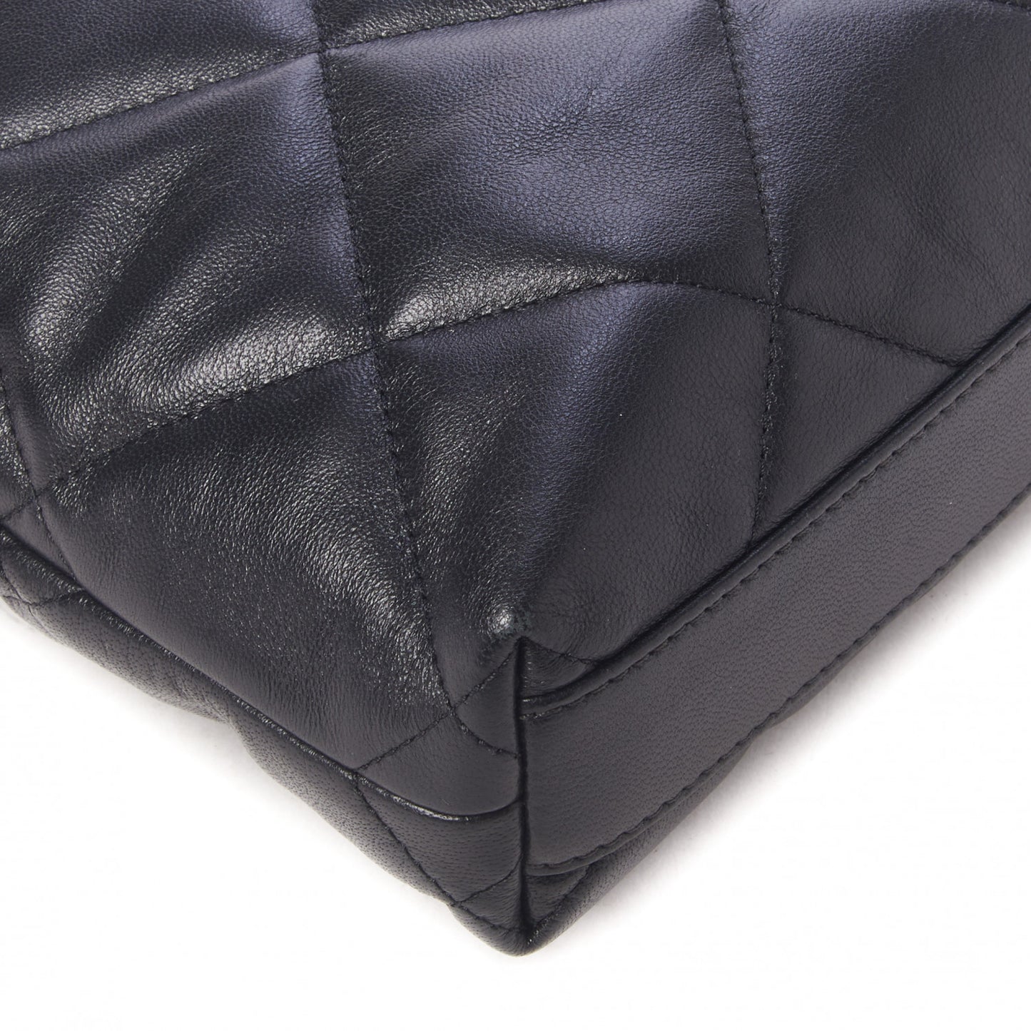 Lambskin Quilted Small Drawstring Shopping Bag Black