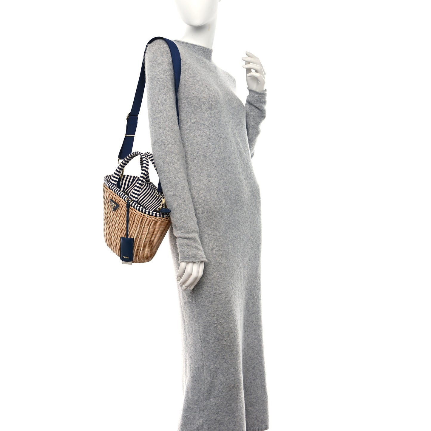 Wicker Canvas Shoulder Bag Naturale Bluette