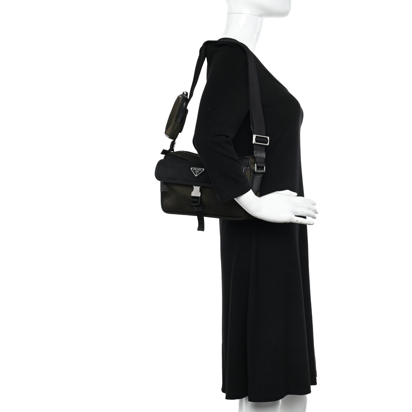Tessuto Nylon Saffiano Pocket Single Snap Buckle Messenger Flap Bag Mimetico Black