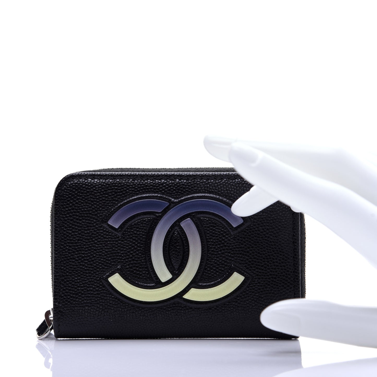 Caviar CC Small Zip Around Coin Purse Black Blue Green