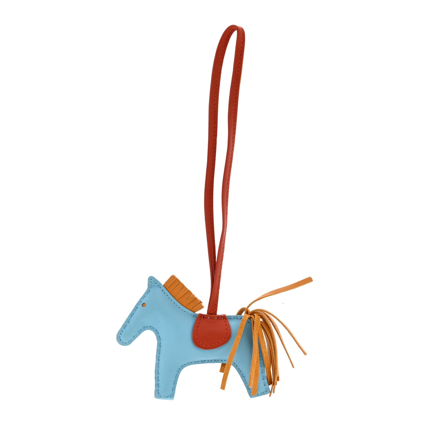 Milo Lambskin Grigri Rodeo Horse Bag Charm PM Celeste Naturel Bouton D' Or Cornaline