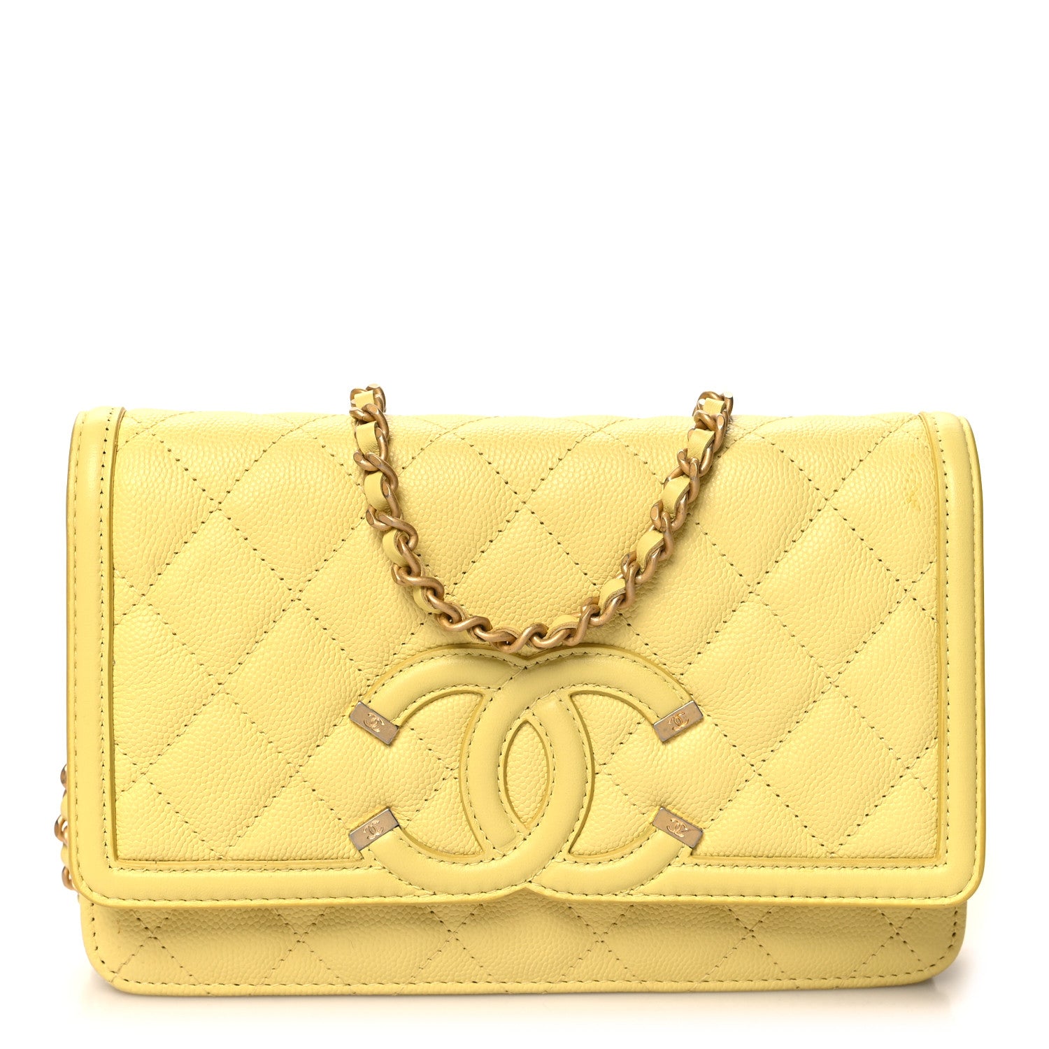 Chanel Caviar Quilted CC Filigree Wallet On Chain WOC Yellow 1 of 14