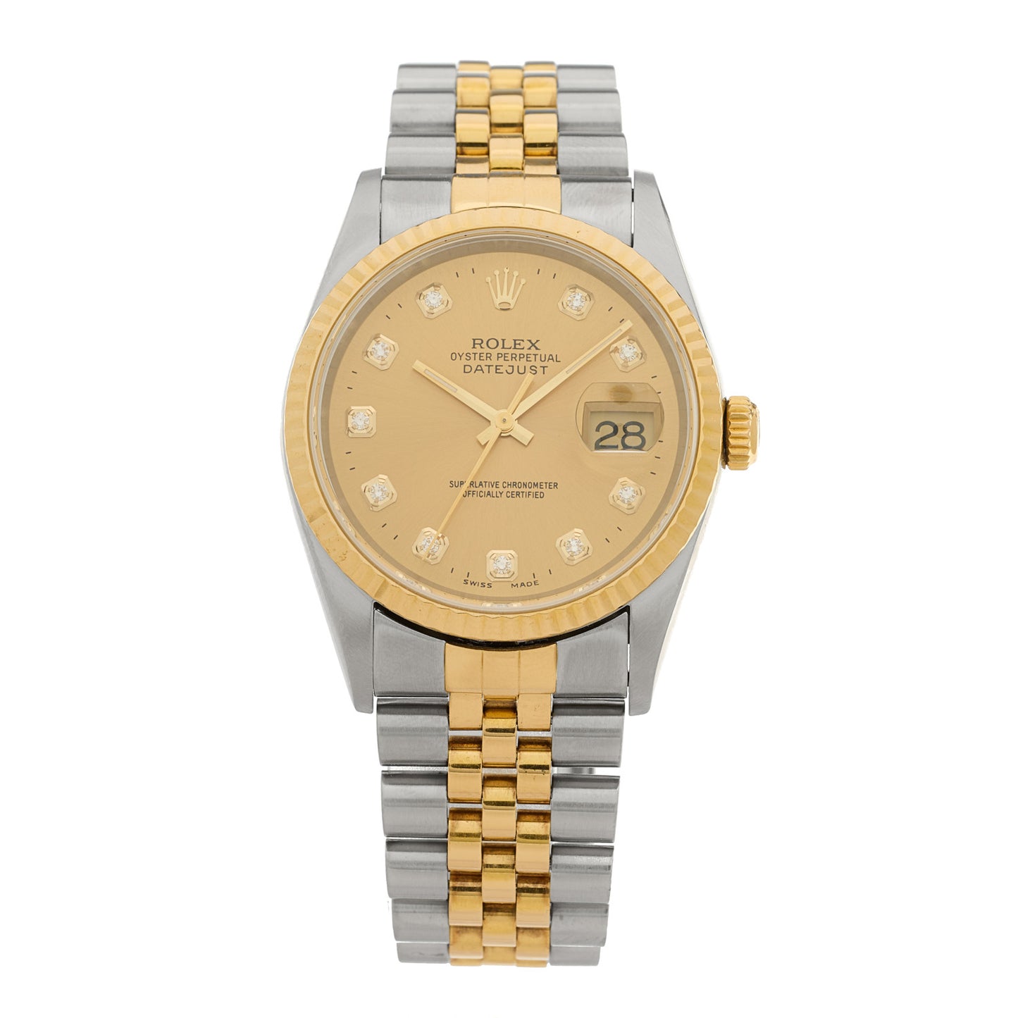Stainless Steel 18K Yellow Gold Diamond 36mm Oyster Perpetual Datejust Watch Champagne 16233