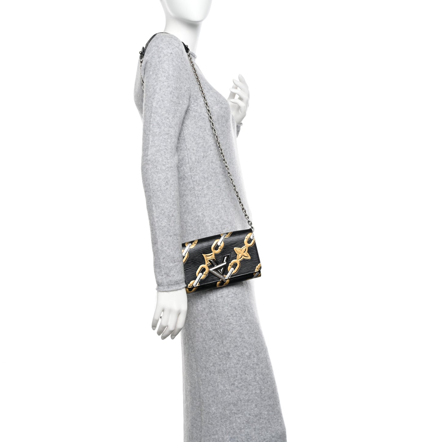 Epi Chain Flower Print Twist Chain Wallet Black