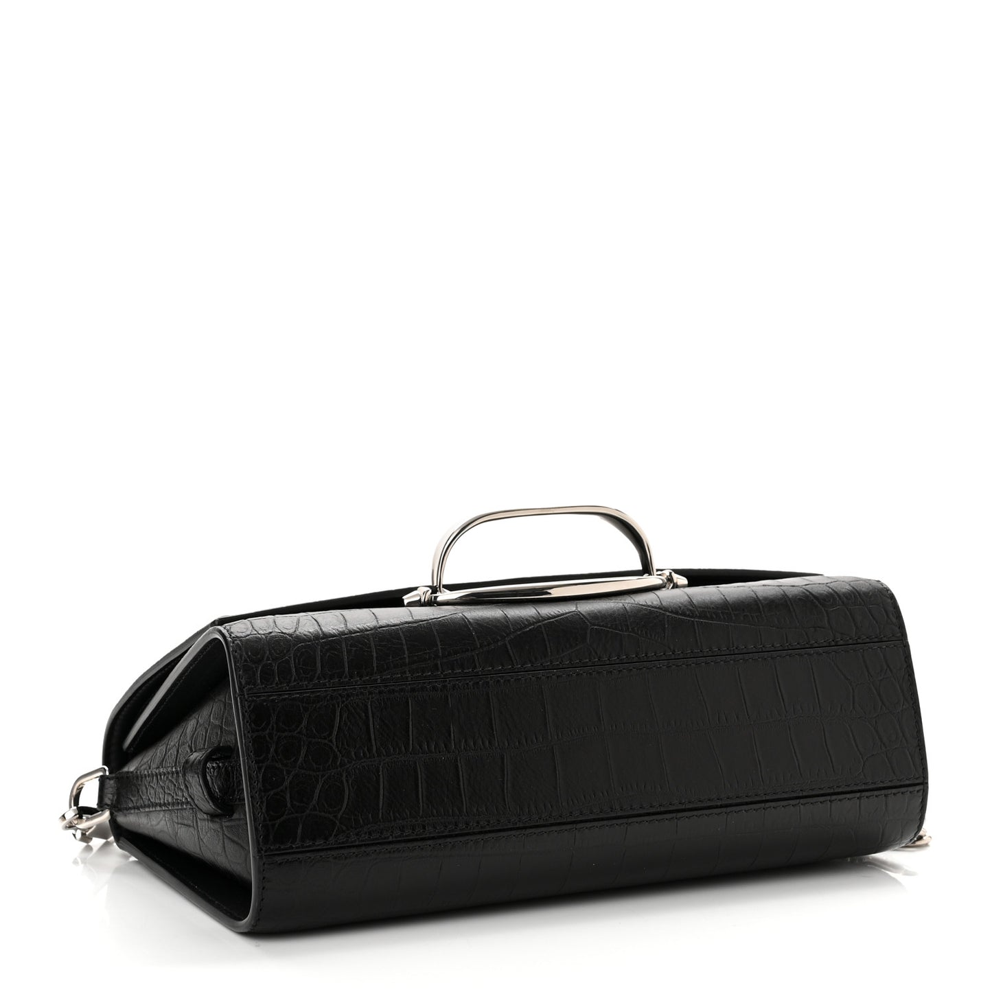 Calfskin Crocodile Embossed The Story Shoulder Bag Black