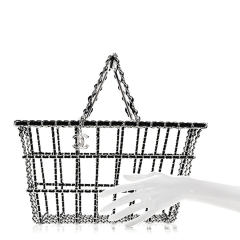 Brass Calfskin Medium Grocery By Chanel Shopping Basket Silver