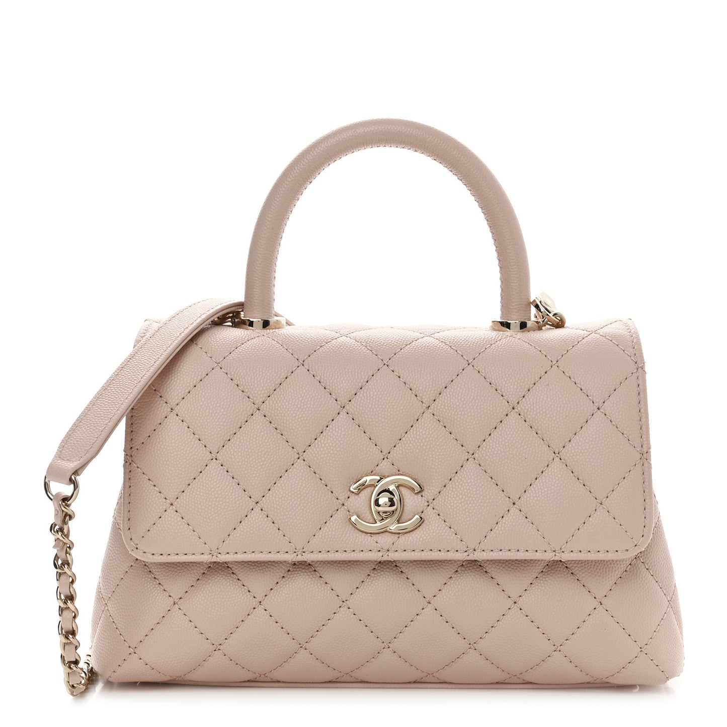 Caviar Quilted Mini Coco Handle Flap Beige