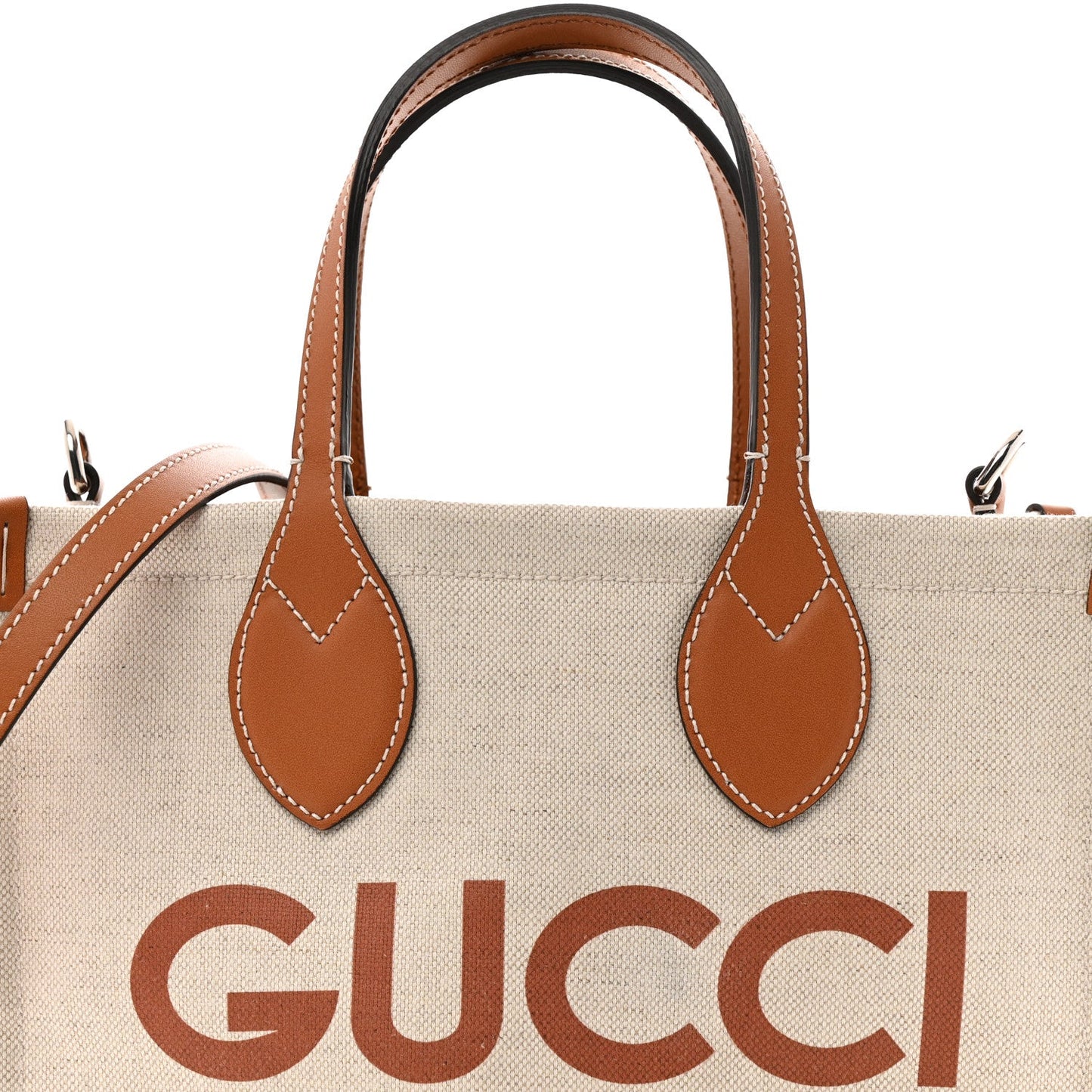Canvas Calfskin Logo Print Medium Tote Bag Brown