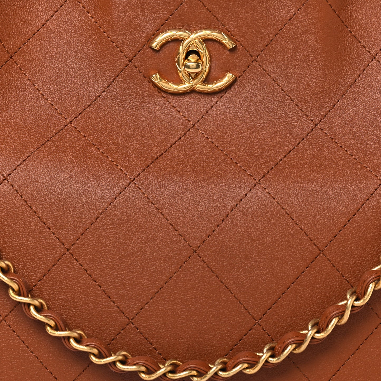 Calfskin Quilted Braided Handle Chain Hobo Brown