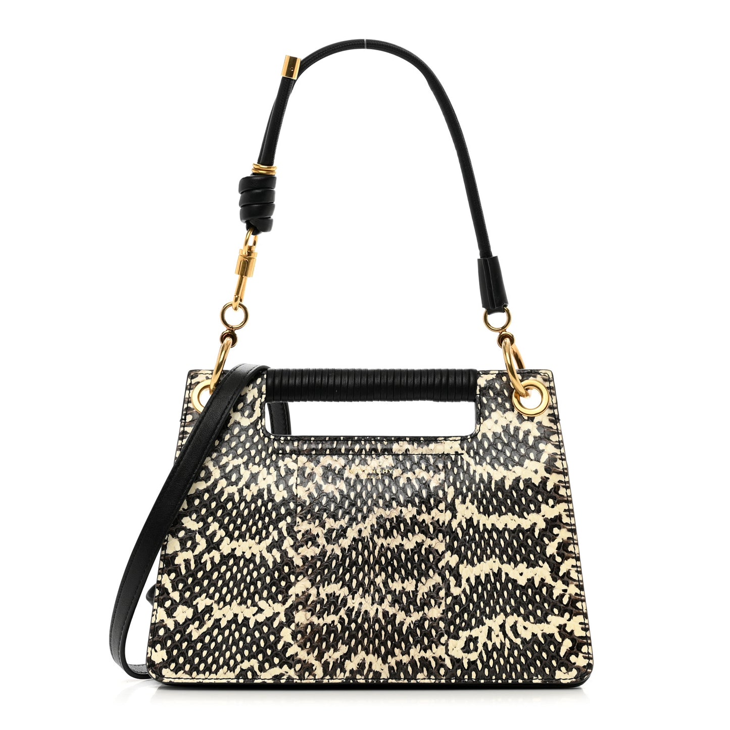 Calfskin Python Embossed Medium Whip Top Handle Crossbody Black White