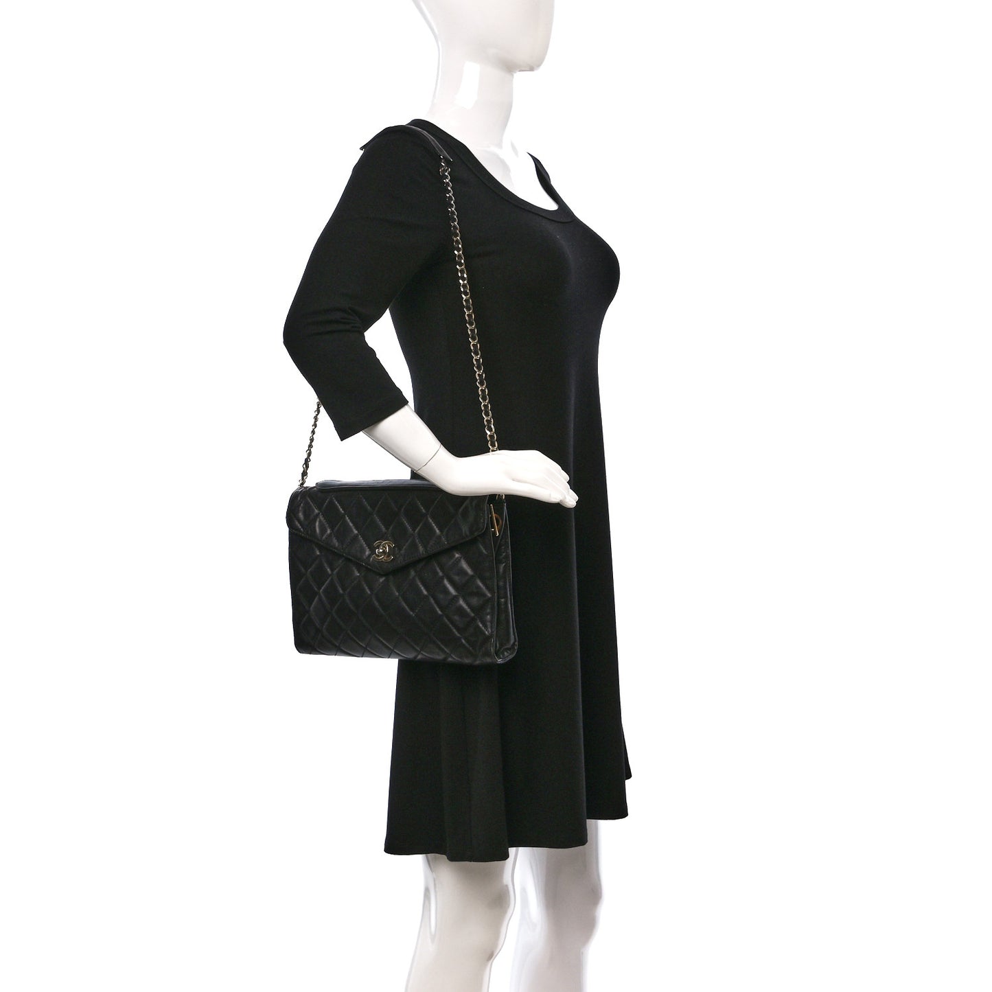 Lambskin Diamond Stitch Envelope Single Flap Black