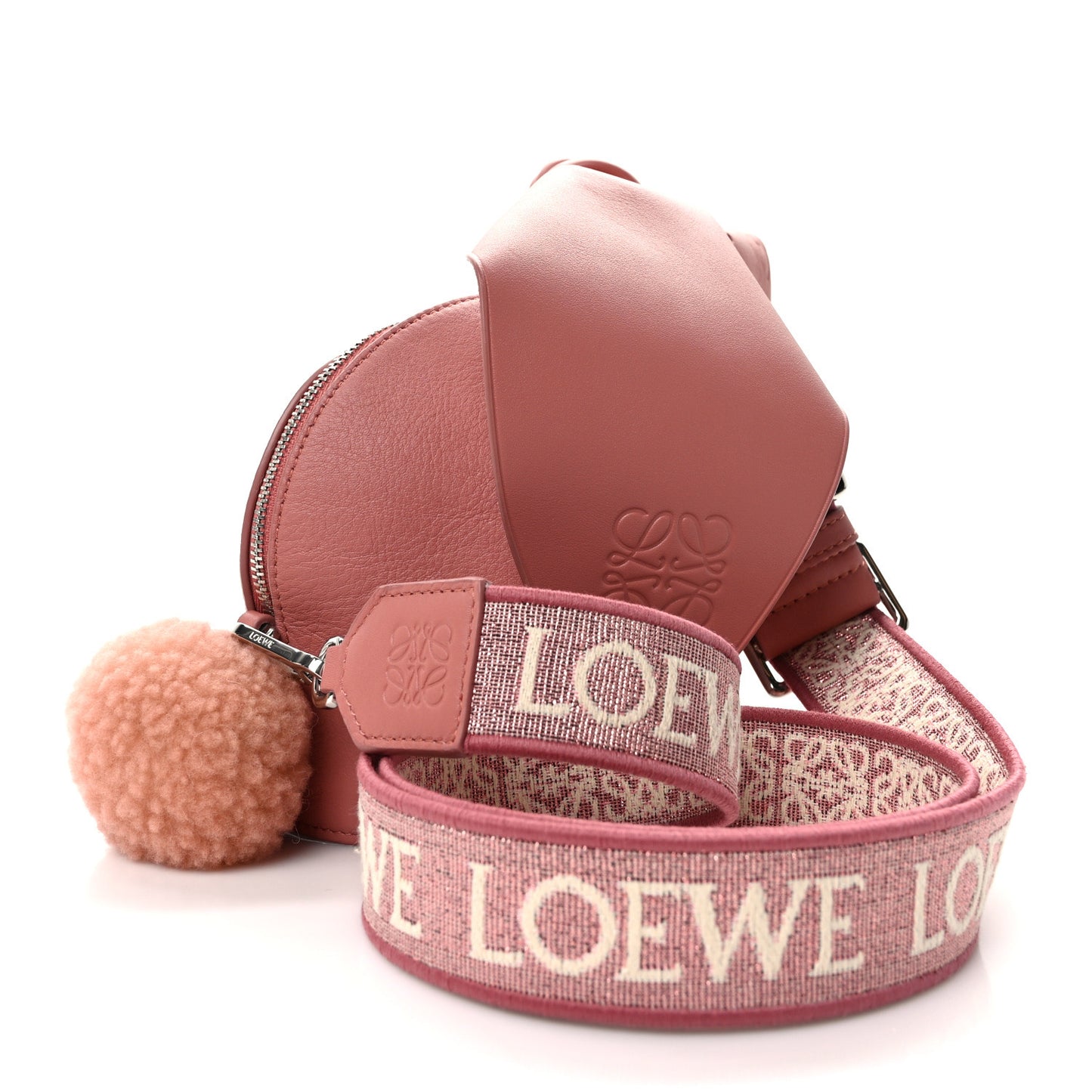 Calfskin Shearling Small Bunny Shoulder Bag Peach Bloom