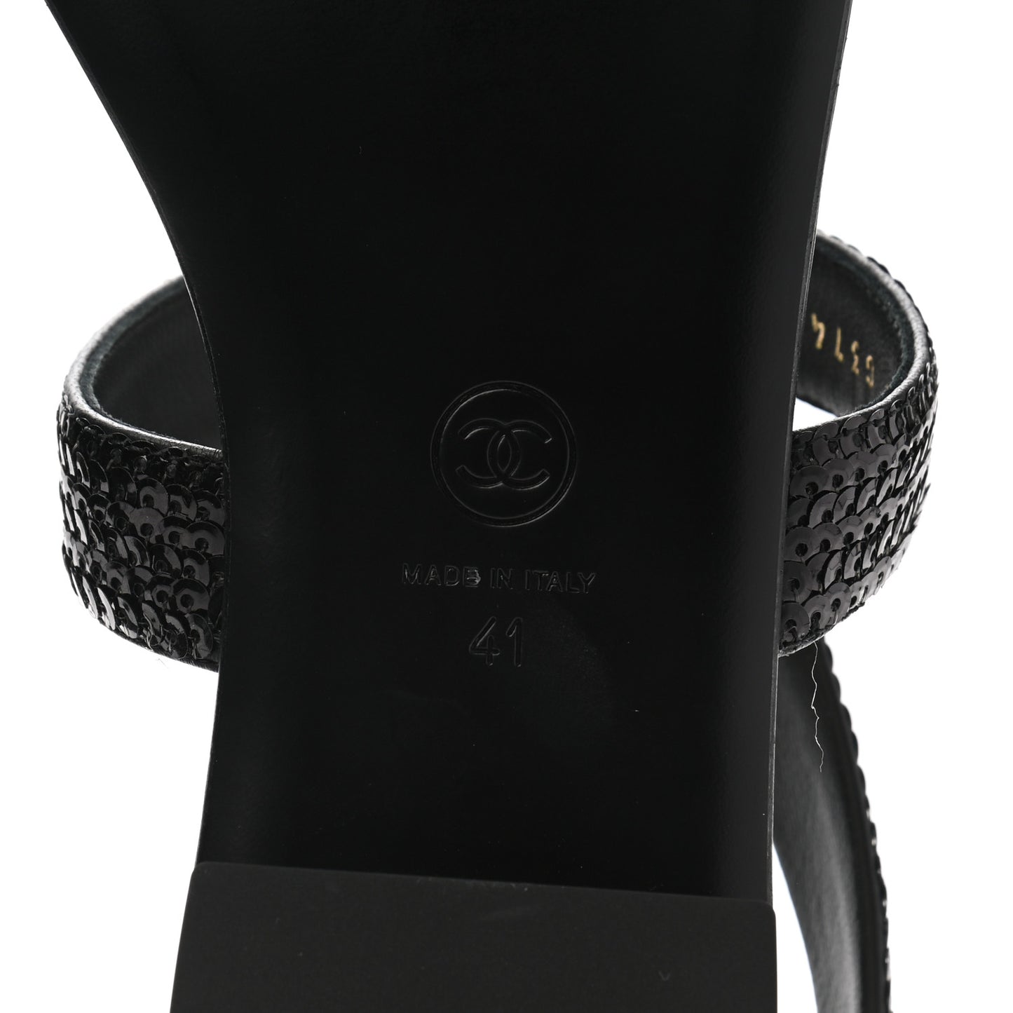 Lambskin Sequin Pearl CC Thong Sandals 41 Black