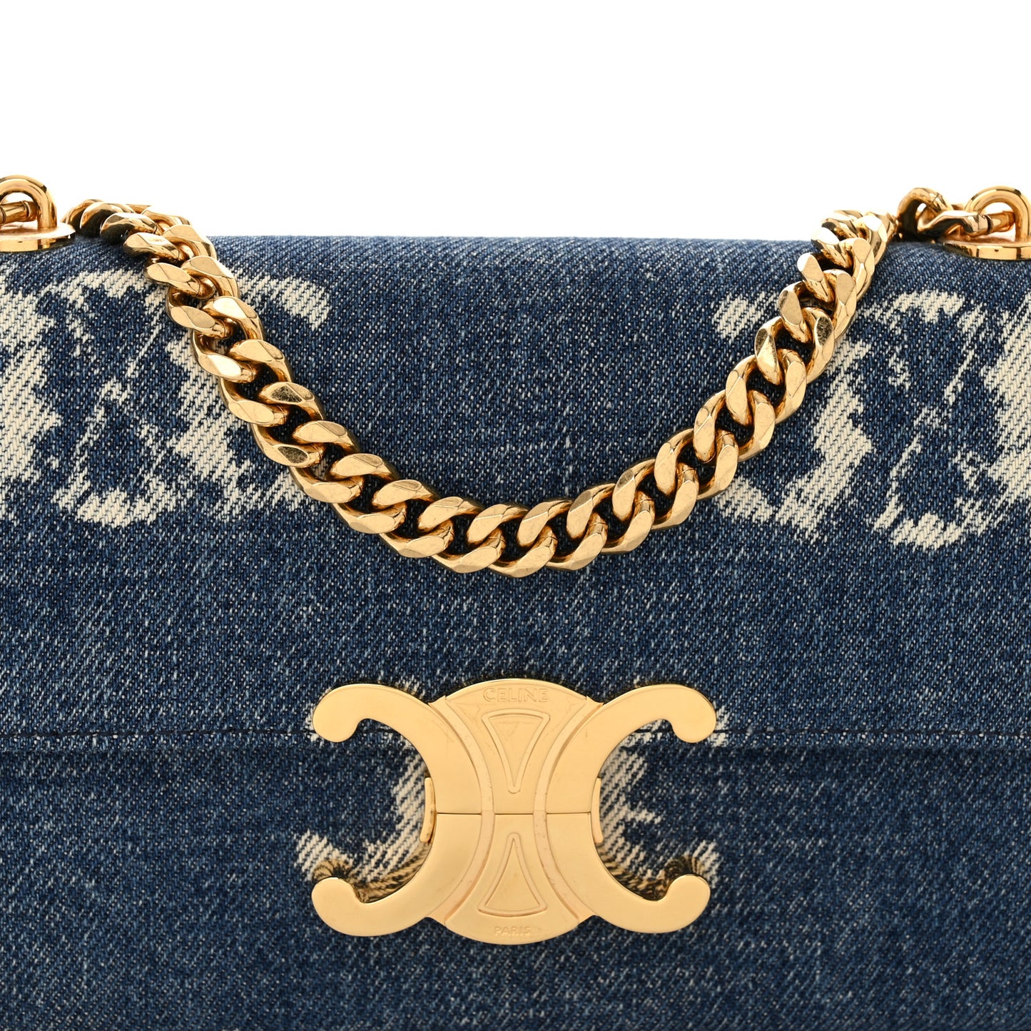 Denim Triomphe Chain Shoulder Bag Navy Tan