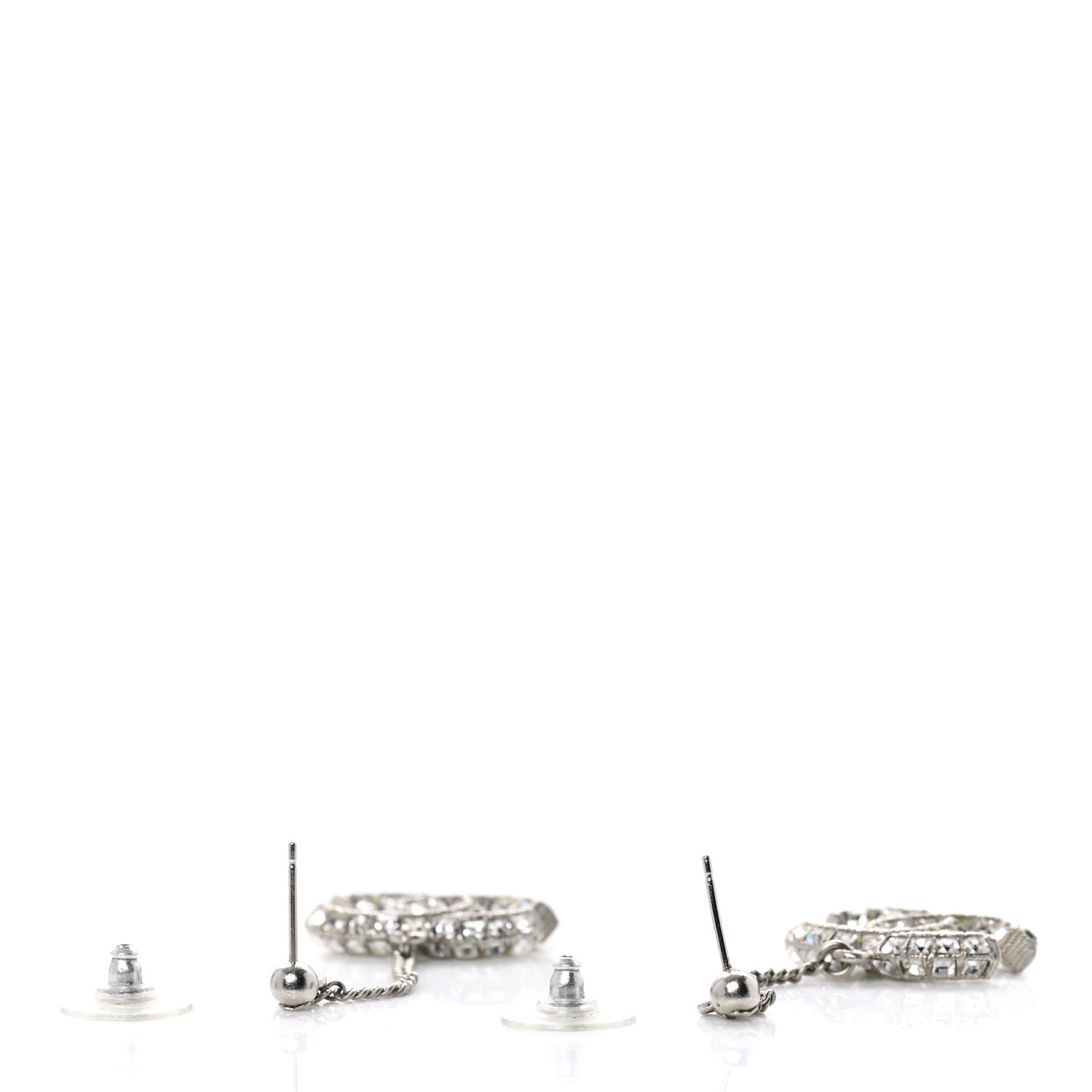 Chanel Baguette Crystal CC Drop Earrings Silver 3 of 5