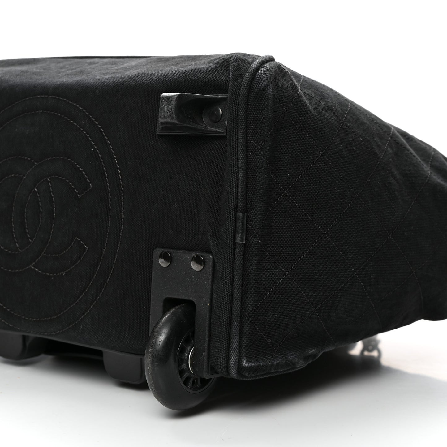 Washed Toile Calfskin Quilted Trolley Black