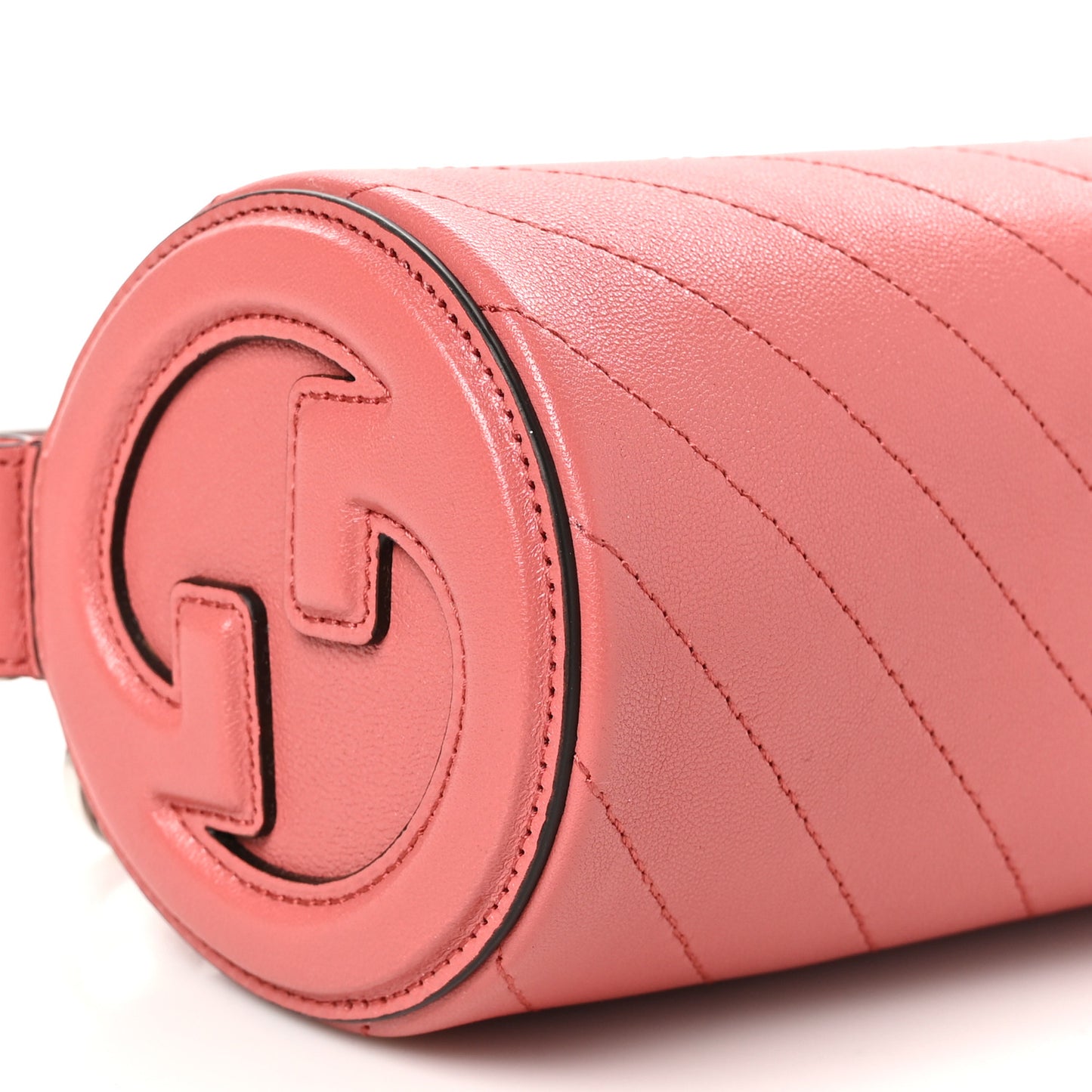 Sakai Be Green Calfskin Diagonal Stitched Mini Blondie Barrel Shoulder Bag Pink