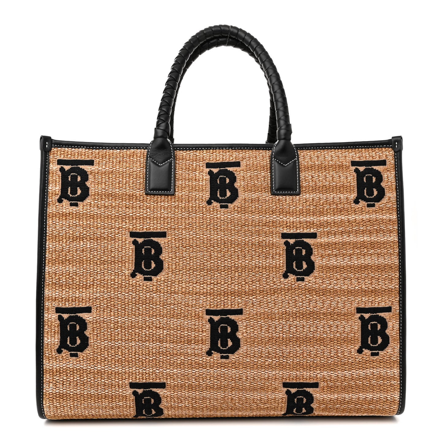 Raffia Calfskin Medium Freya Tote Natural Black