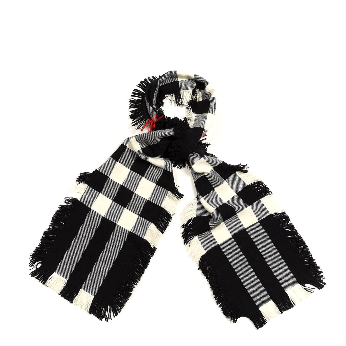 Wool Half Mega Check Fringe Scarf Black
