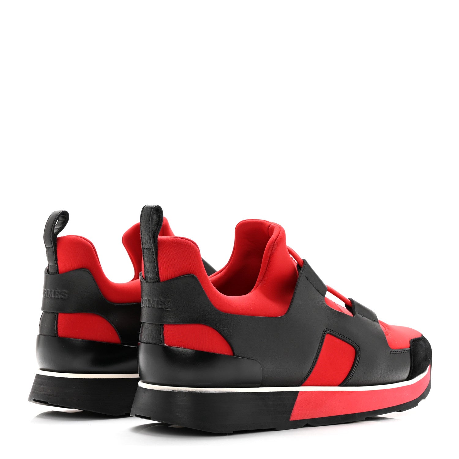 Hermes Technical Canvas Calfskin Goatskin Womens Player Sneakers 39 Rouge Black 4 of 15