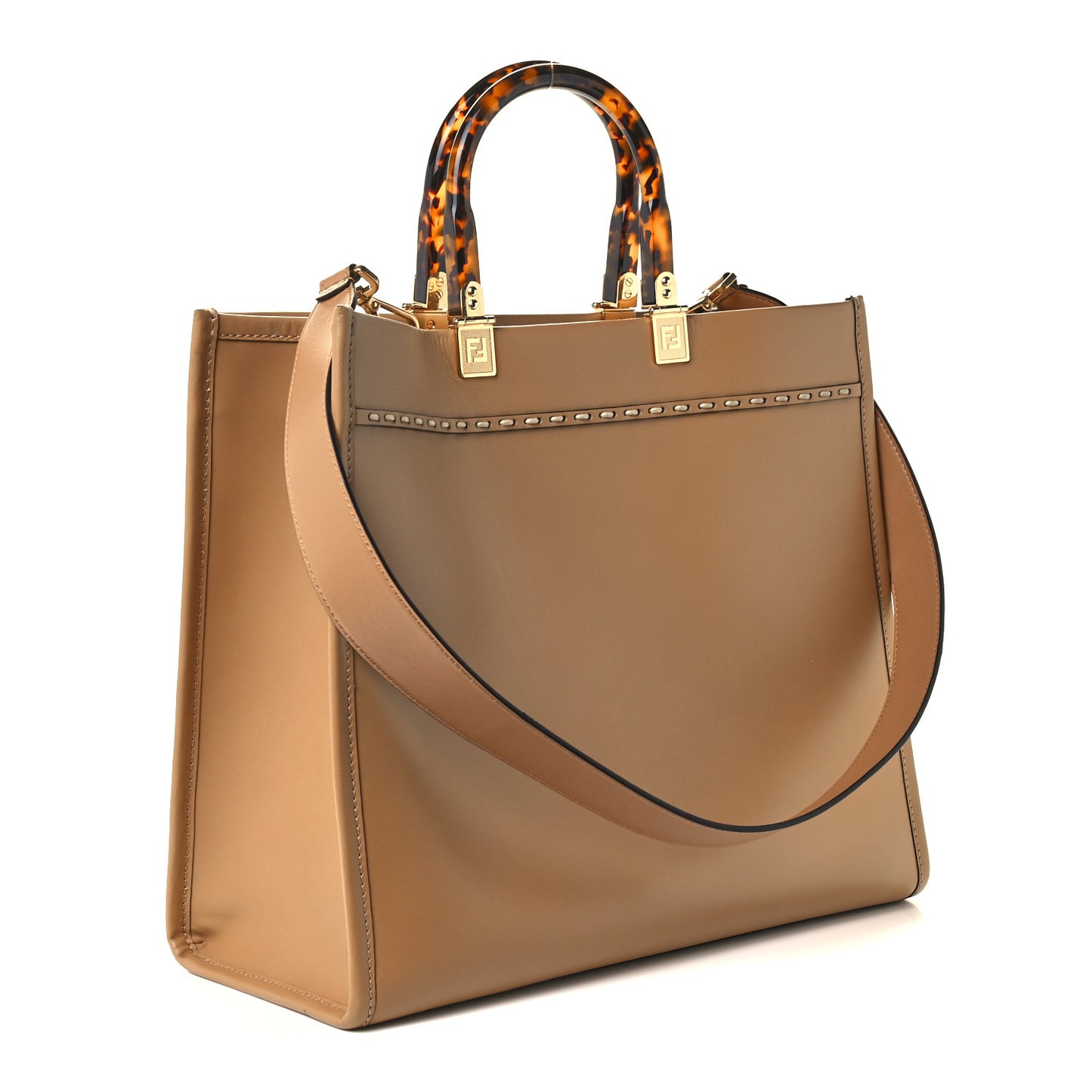 Vitello King Plexiglass Elaphe Python Print Logo Medium Fendi Sunshine Shopper Tote Miele Scuro Makeup