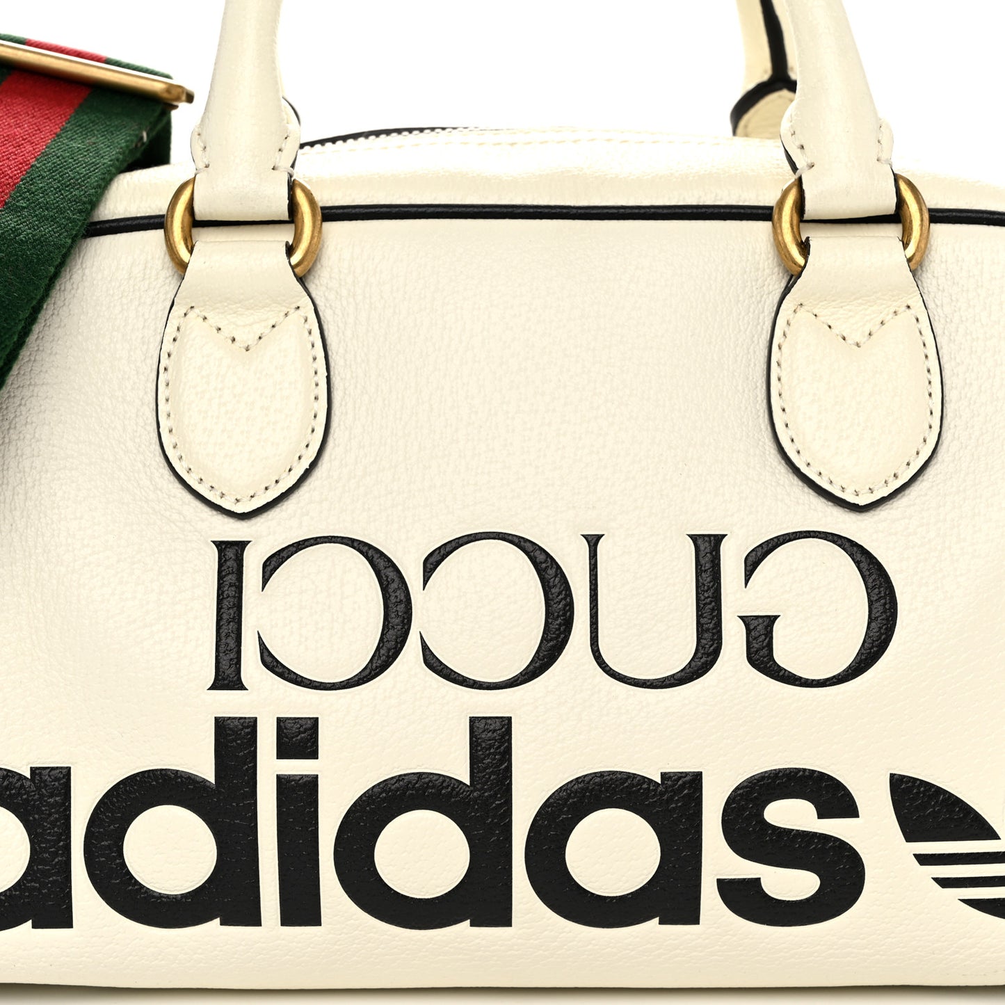 X ADIDAS Textured Dollar Calfskin Web Trefoil Logo Embossed Mini Bowling Bag Off White