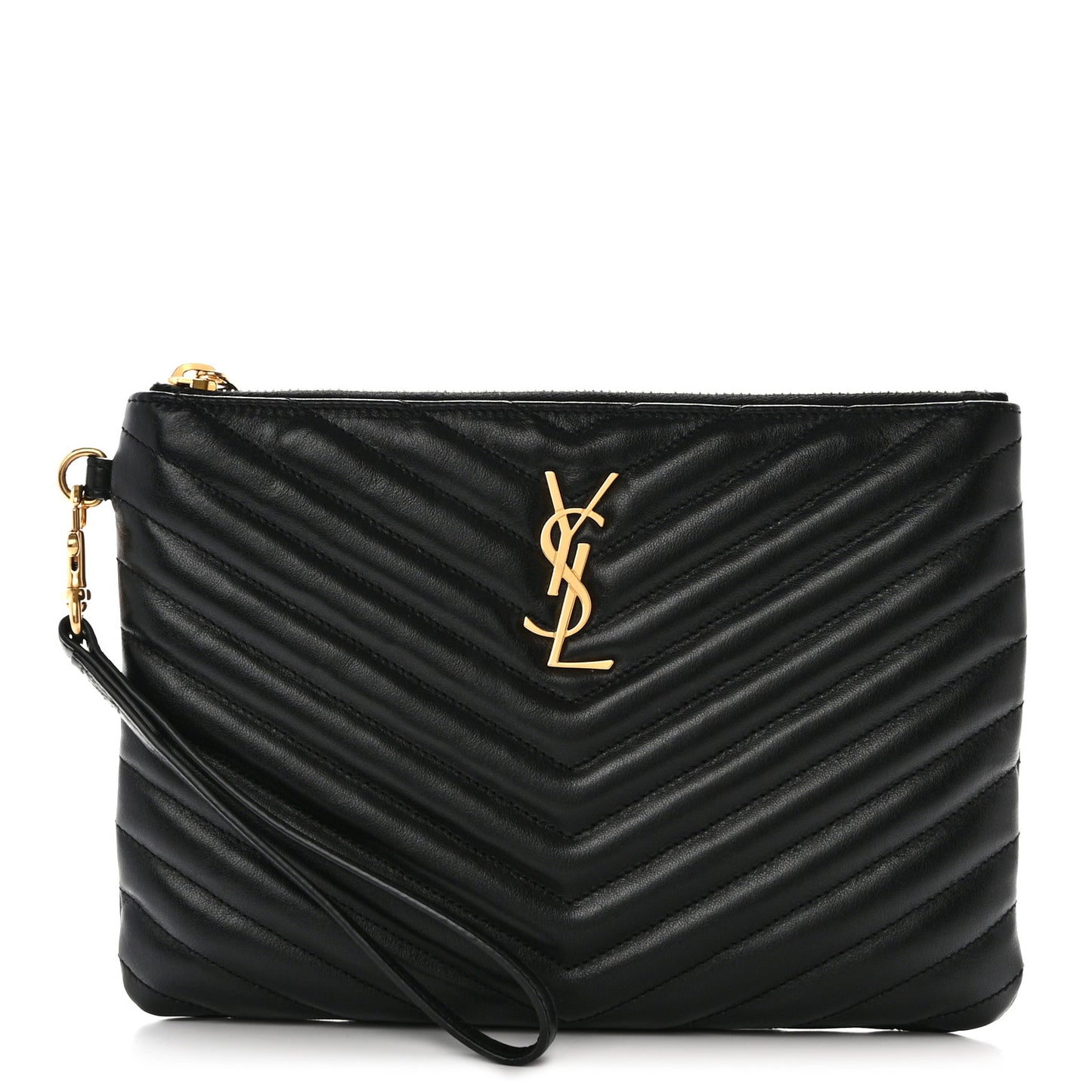 Calfskin Matelasse Chevron Monogram A5 Wristlet Black