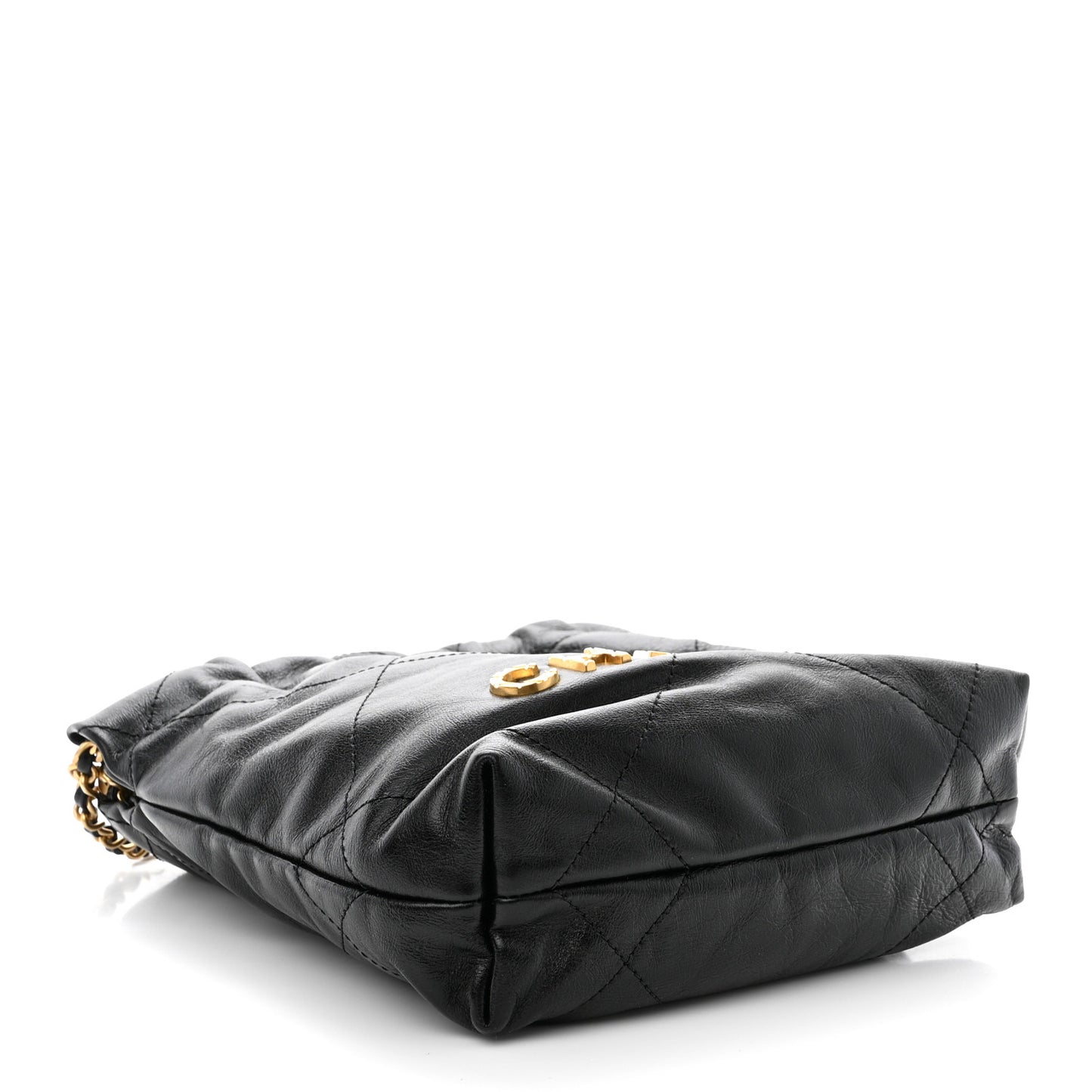 Shiny Crumpled Calfskin Quilted Pearl Mini Chanel 22 Black