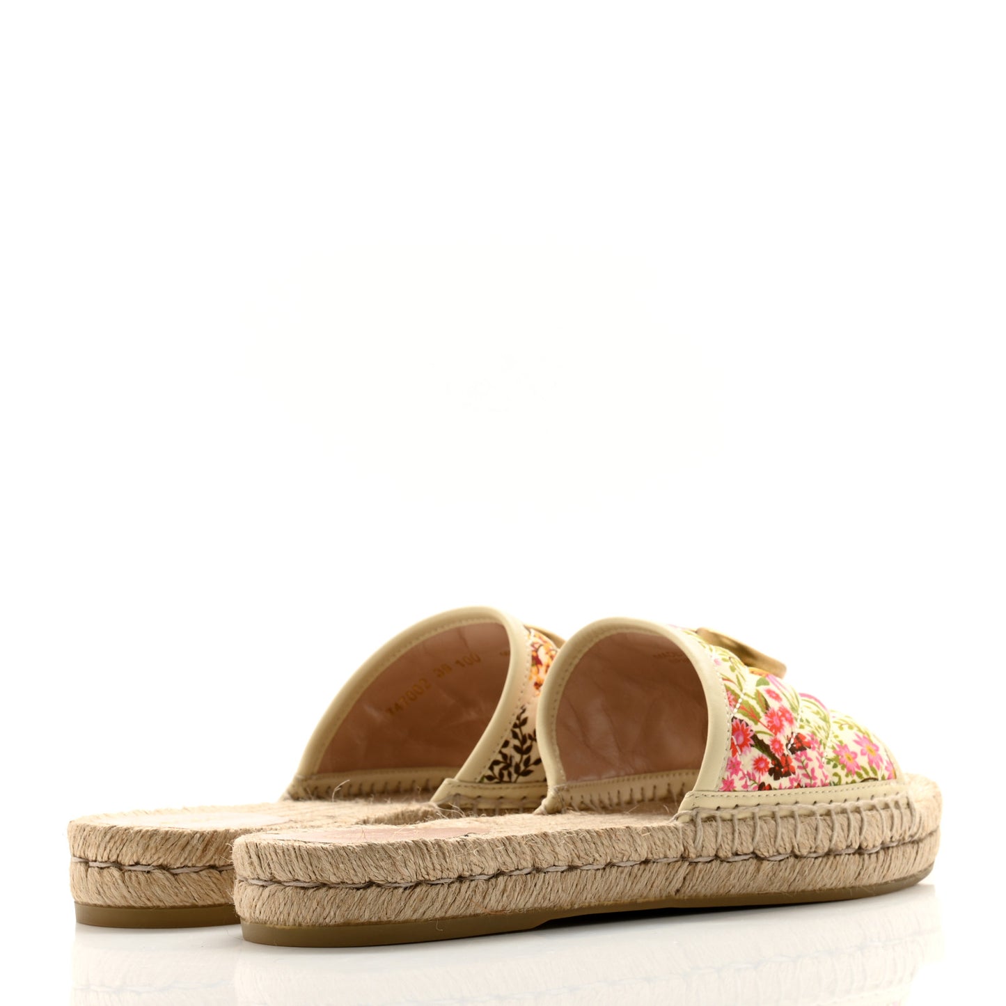 Nappa Matelasse Diagonal Floral Print GG Marmont Pilar Espadrille Slide Sandals 39 Ivory Pink