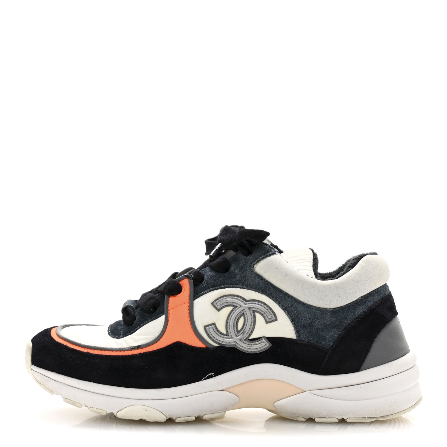 Nylon Calfskin Suede CC Womens Sneakers 35.5 Navy White Orange