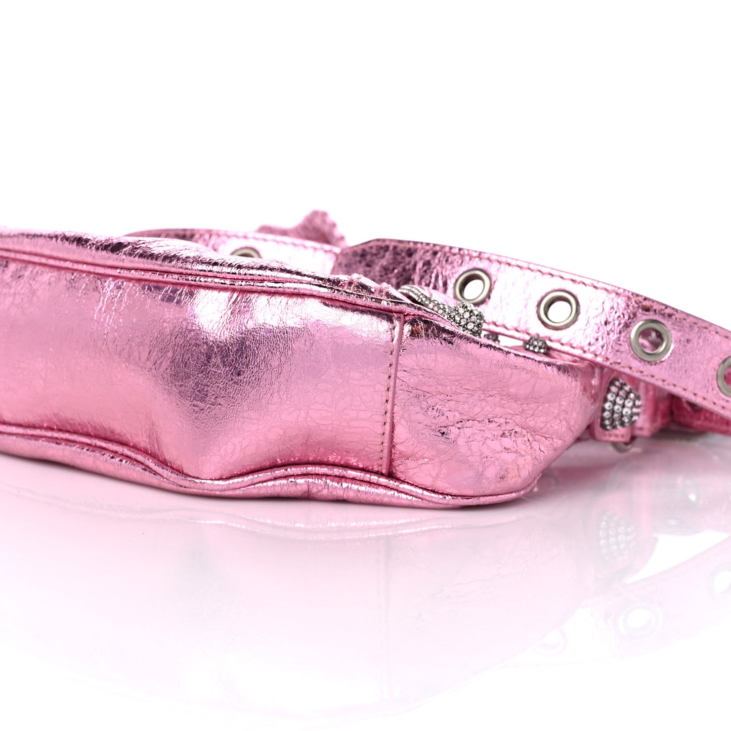 Metallic Agneau Arena Crystal Le Cagole Shoulder Bag XS Met Pink