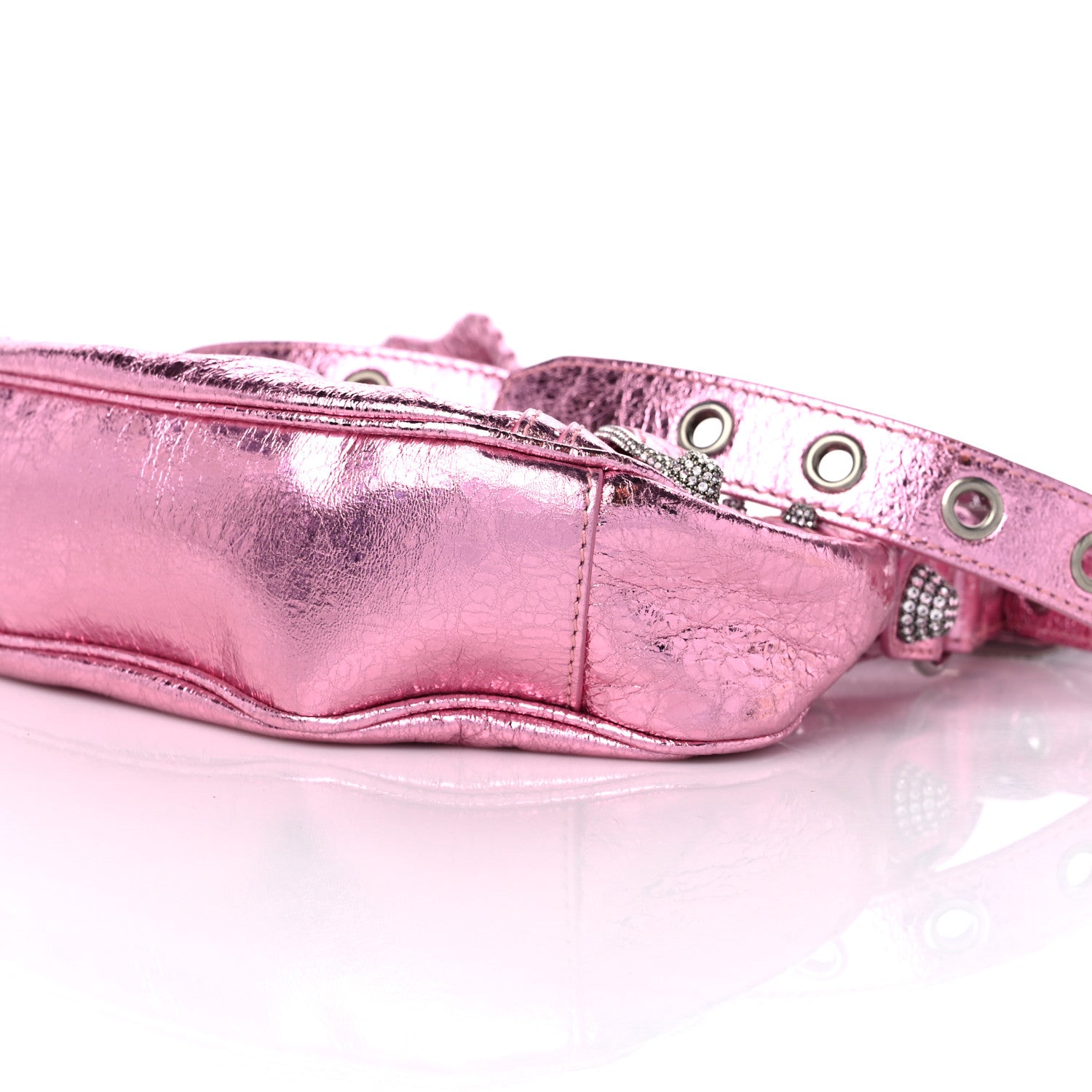 Balenciaga Metallic Agneau Arena Crystal Le Cagole Shoulder Bag XS Met Pink 9 of 9