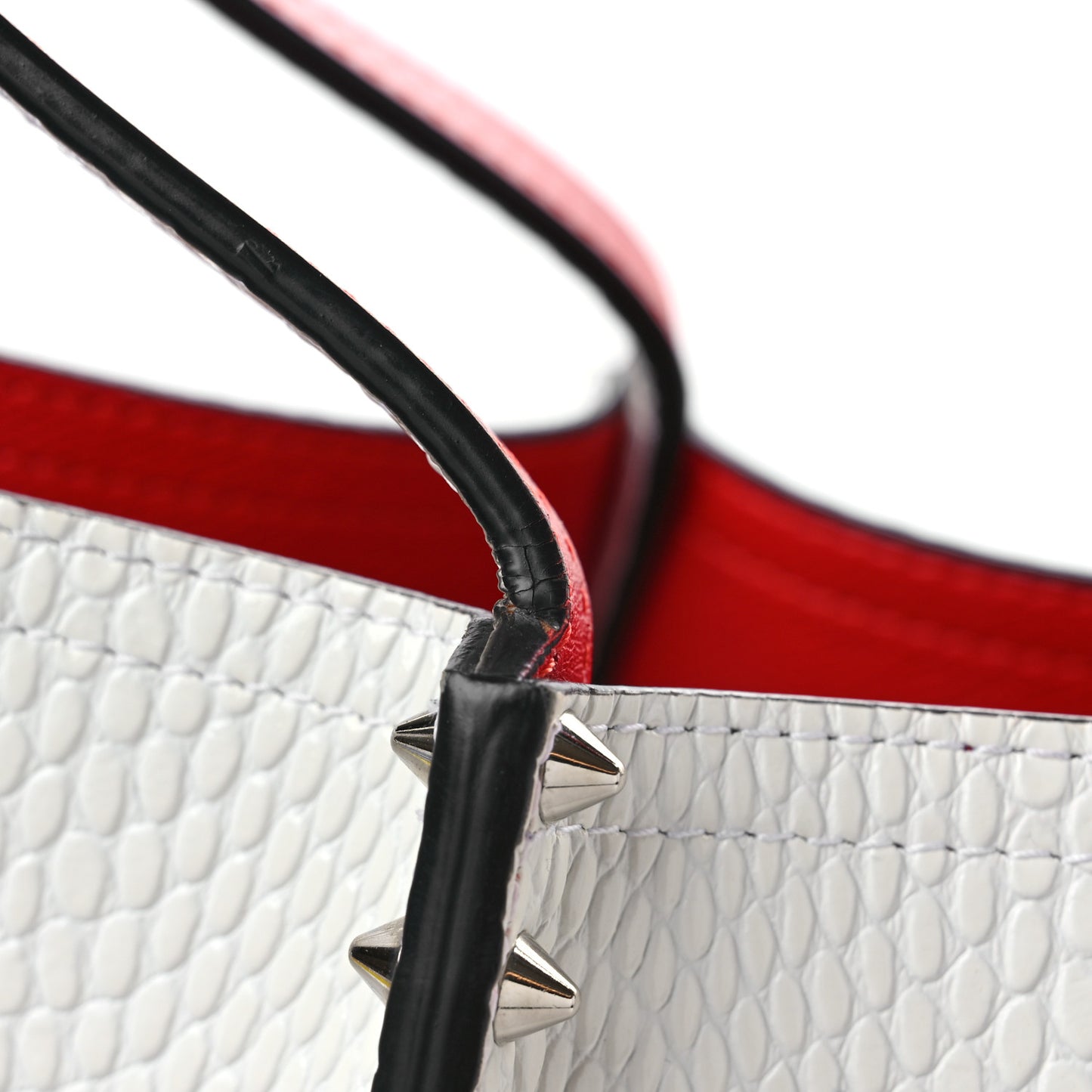 Calfskin Jurassic Embossed Spiked Large Cabarock Shopper Tote White