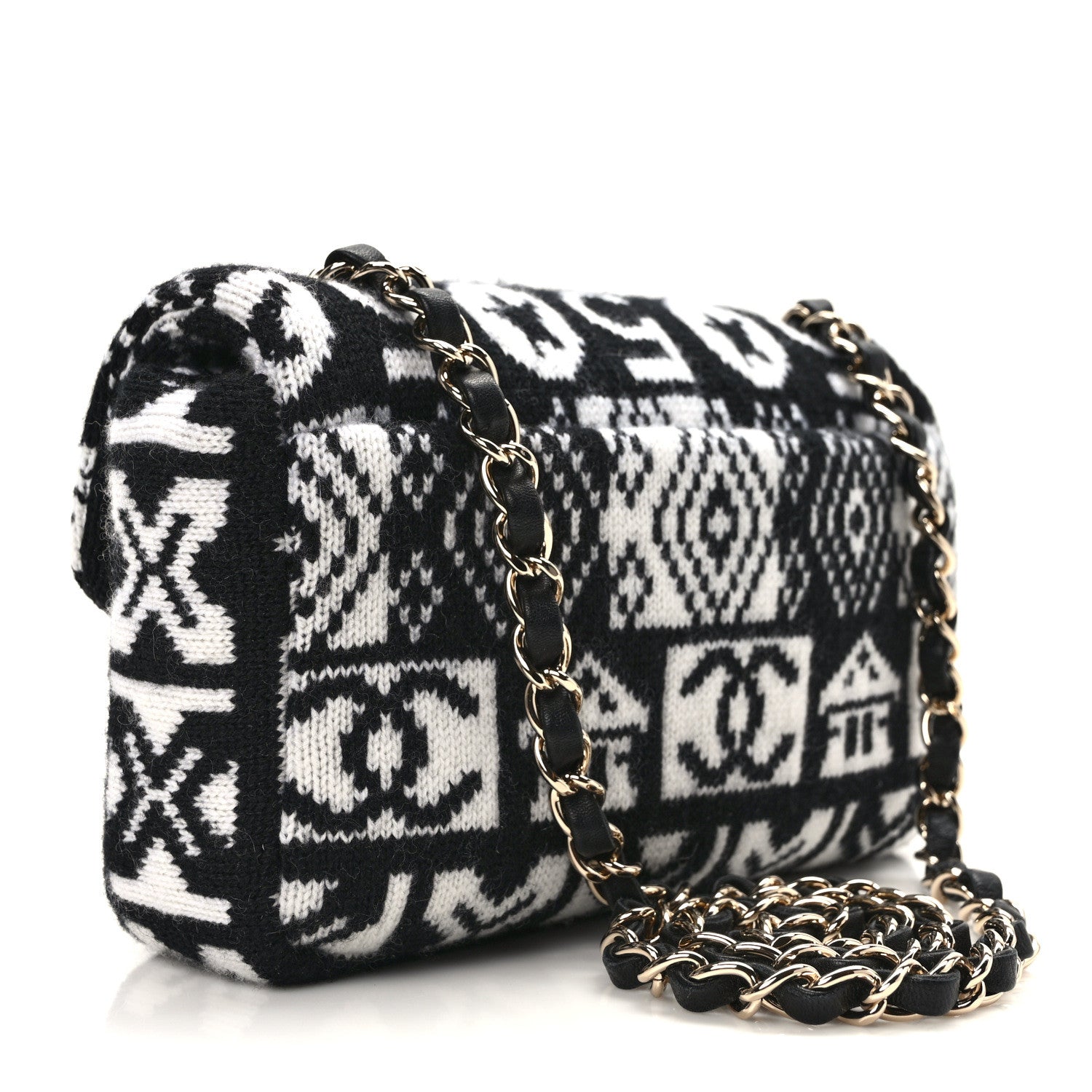 Chanel Cashmere Knit Coco Neige Flap Black White 3 of 10