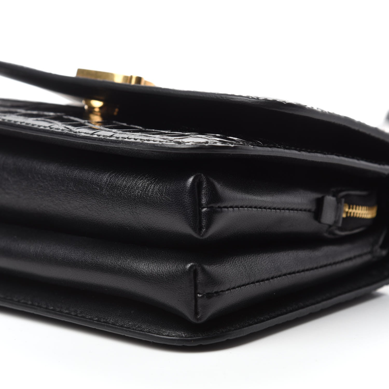 Balenciaga Shiny Calfskin Crocodile Embossed Small B Bag Black 7 of 10