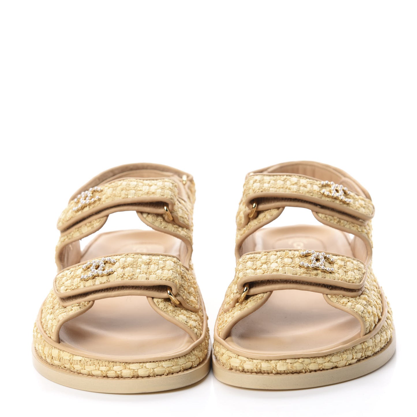 Braided Fabric Velcro Dad Sandals 40 Beige