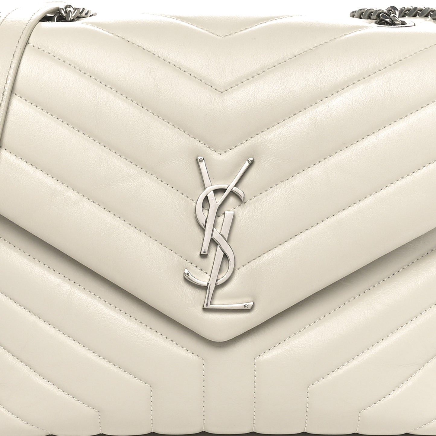 Calfskin Y Quilted Monogram Medium Loulou Chain Satchel Crema Soft