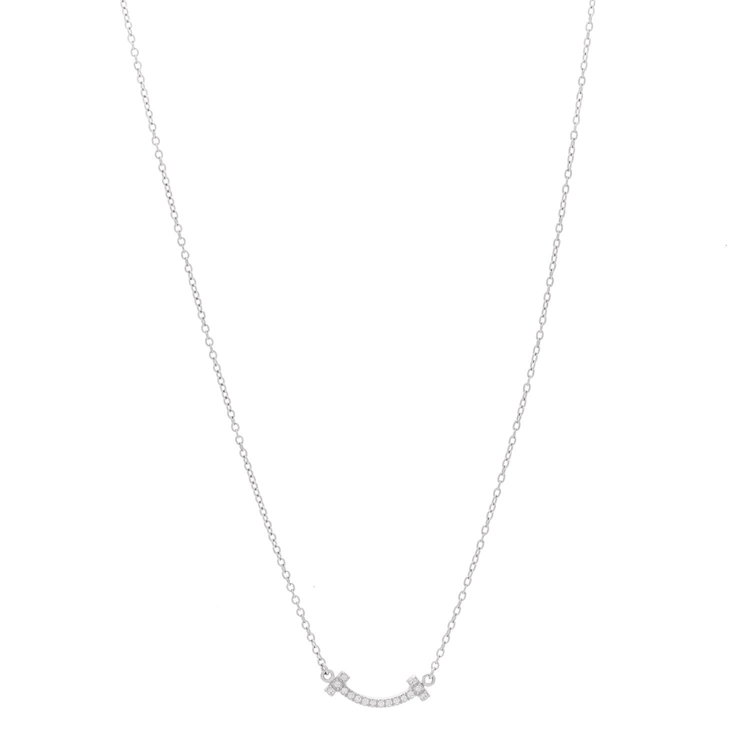 Tiffany 18K White Gold Diamond Mini T Smile Pendant Necklace