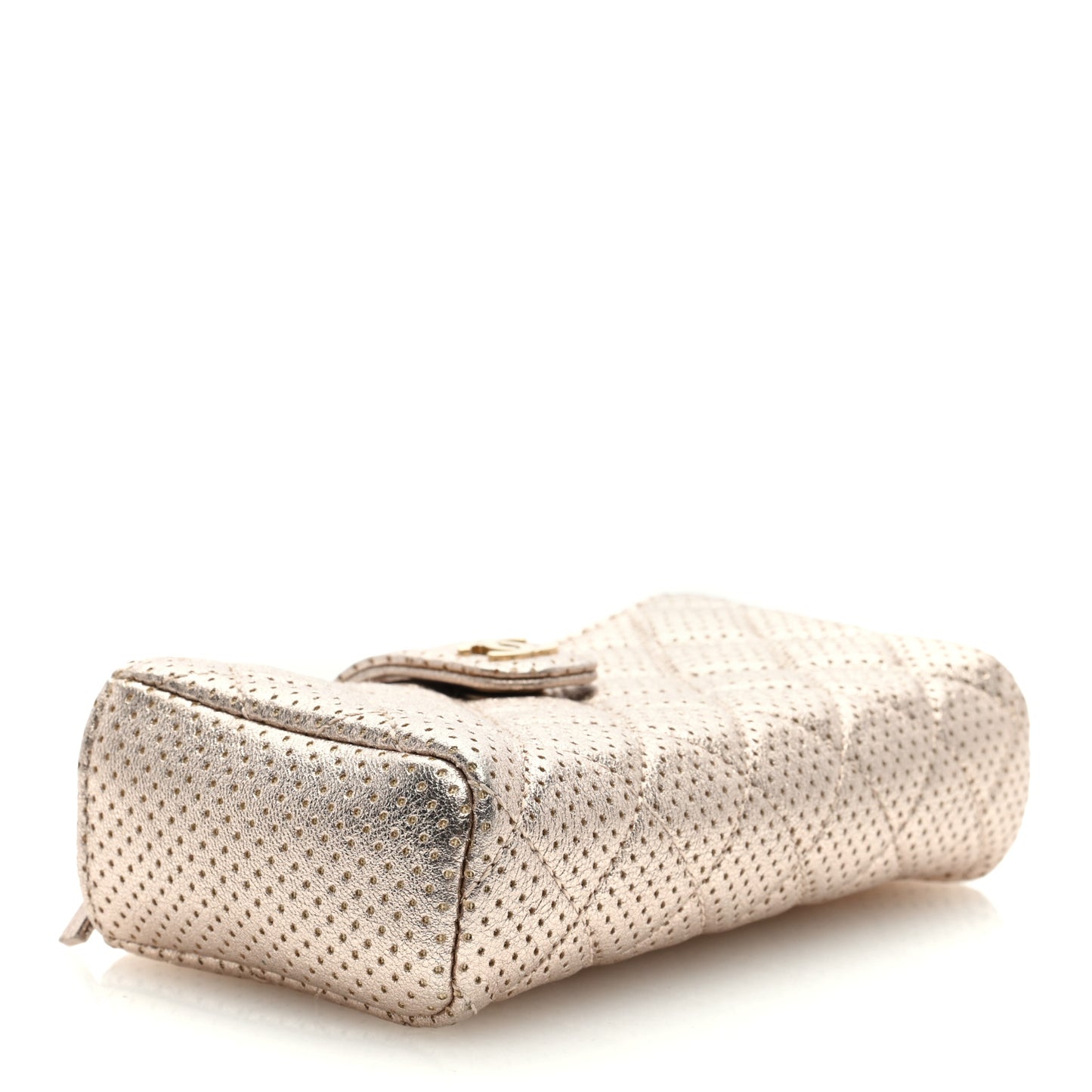 Perforated Lambskin Quilted Mini Phone Holder Clutch Gold