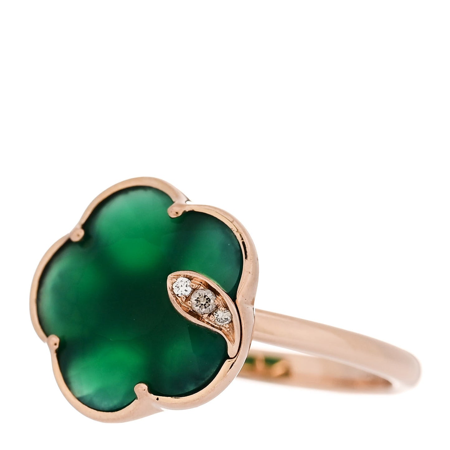 18K Rose Gold Diamond Green Agate Petit Joli Ring 54 6.75