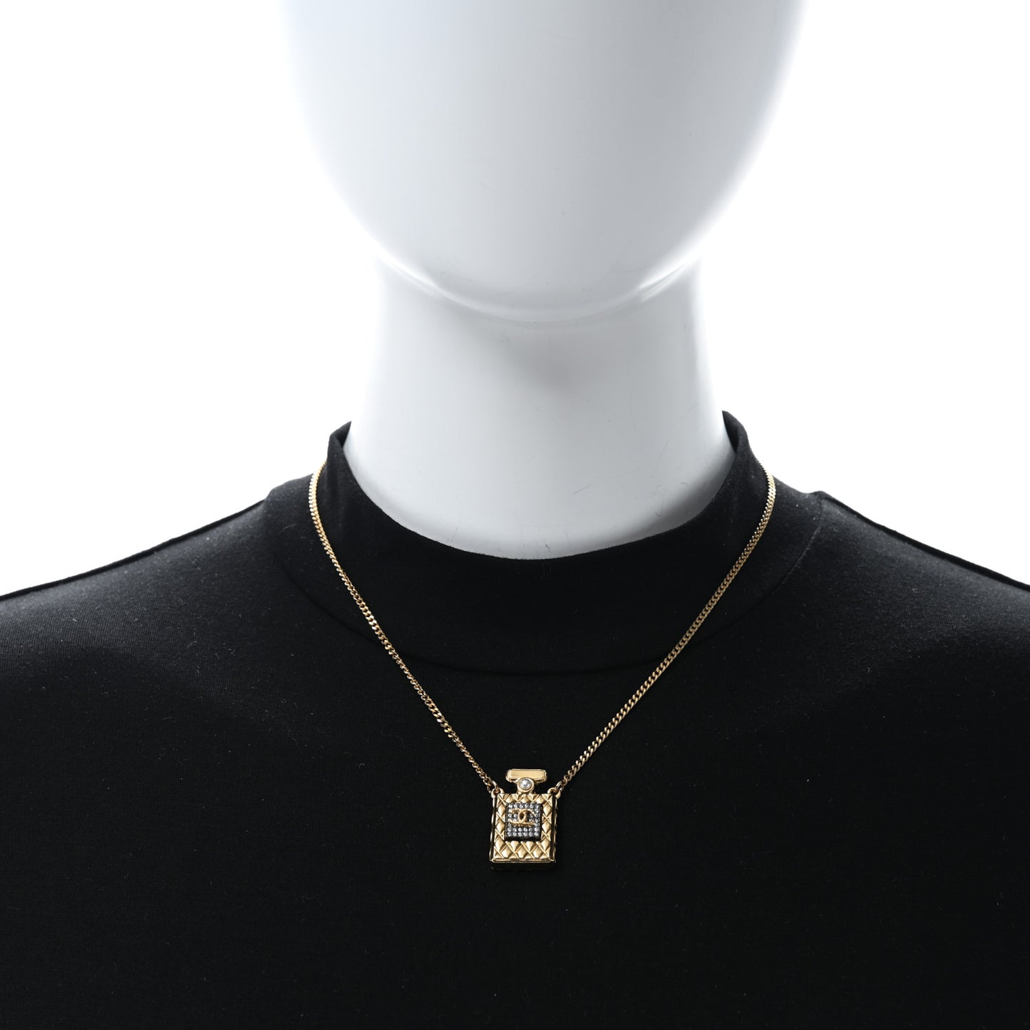 Crystal Pearl Perfume Bottle CC Necklace Black Gold