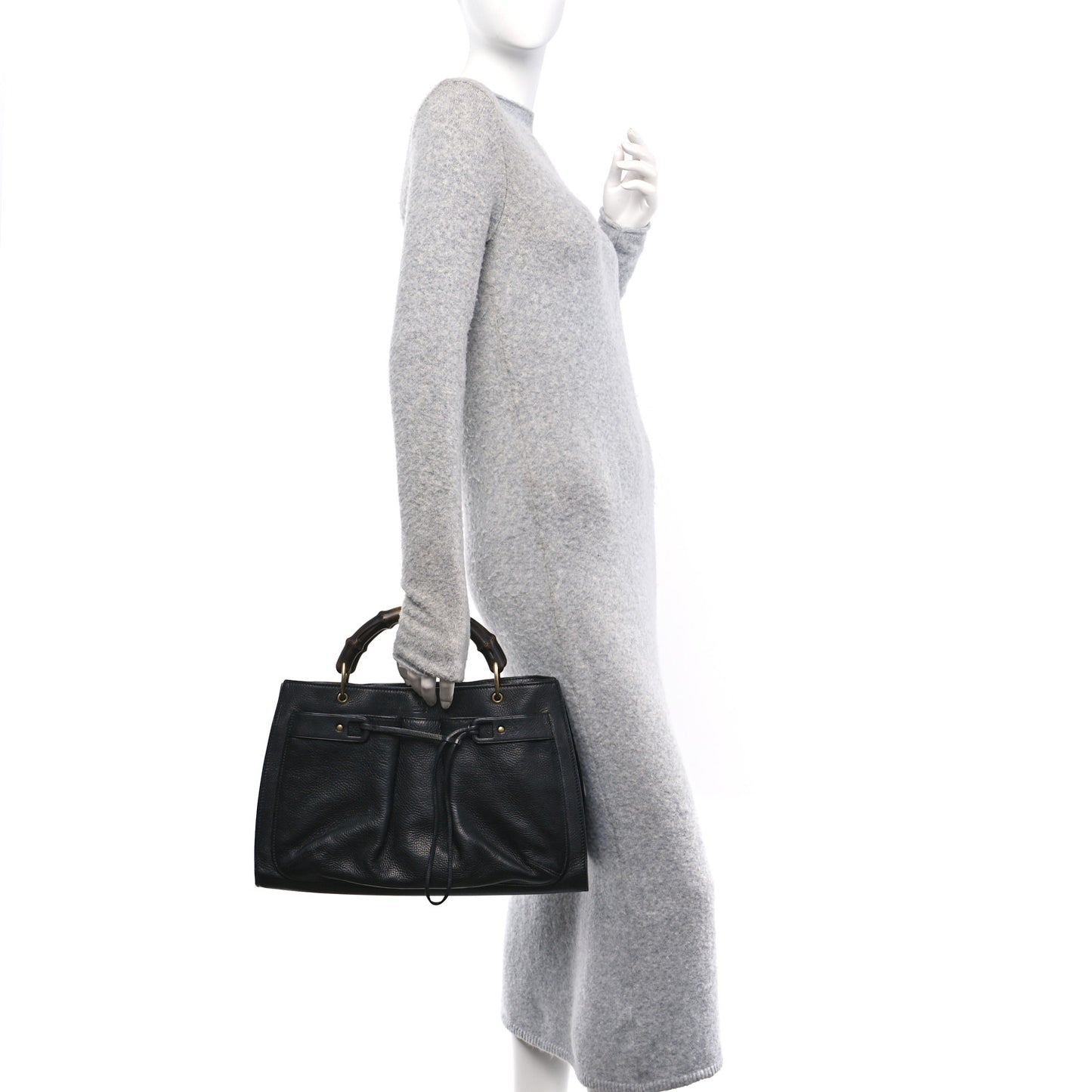 Calfskin Bamboo Handle Tote Black