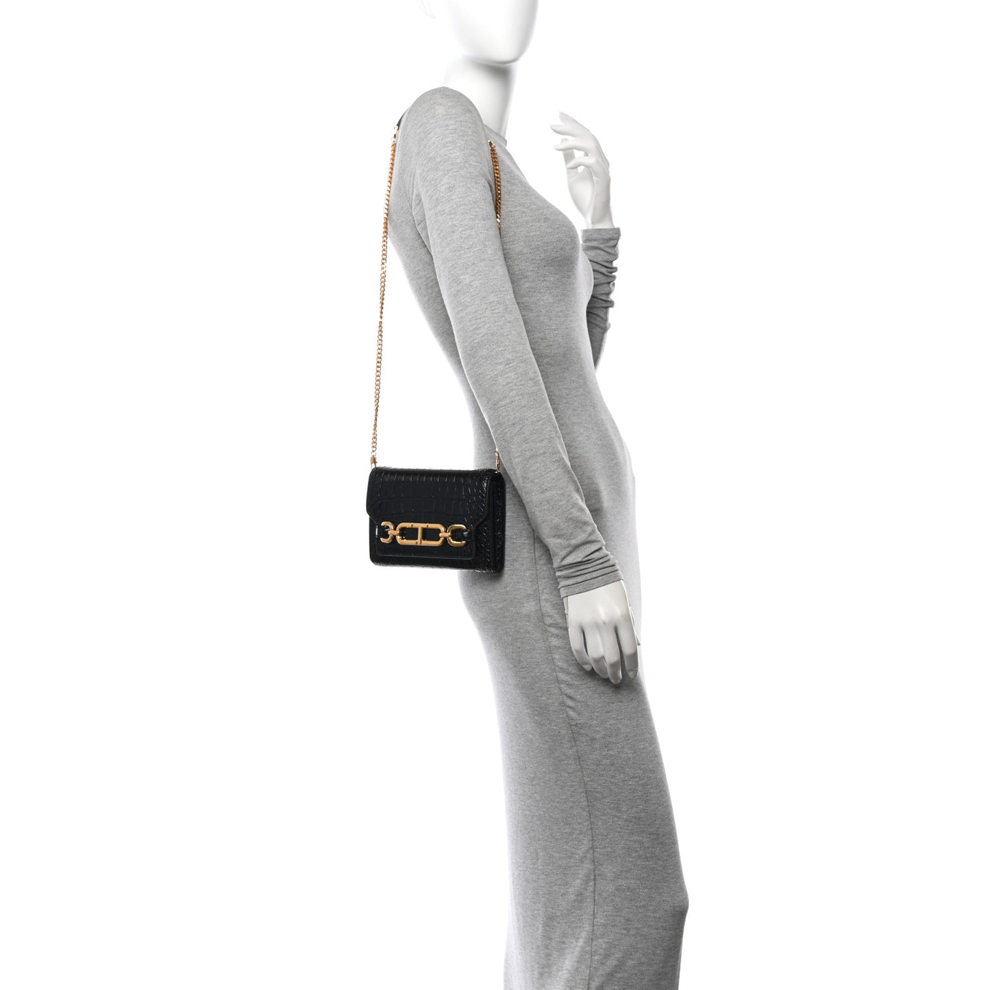 Calfskin Crocodile Embossed Mini Whitney Shoulder Bag Black