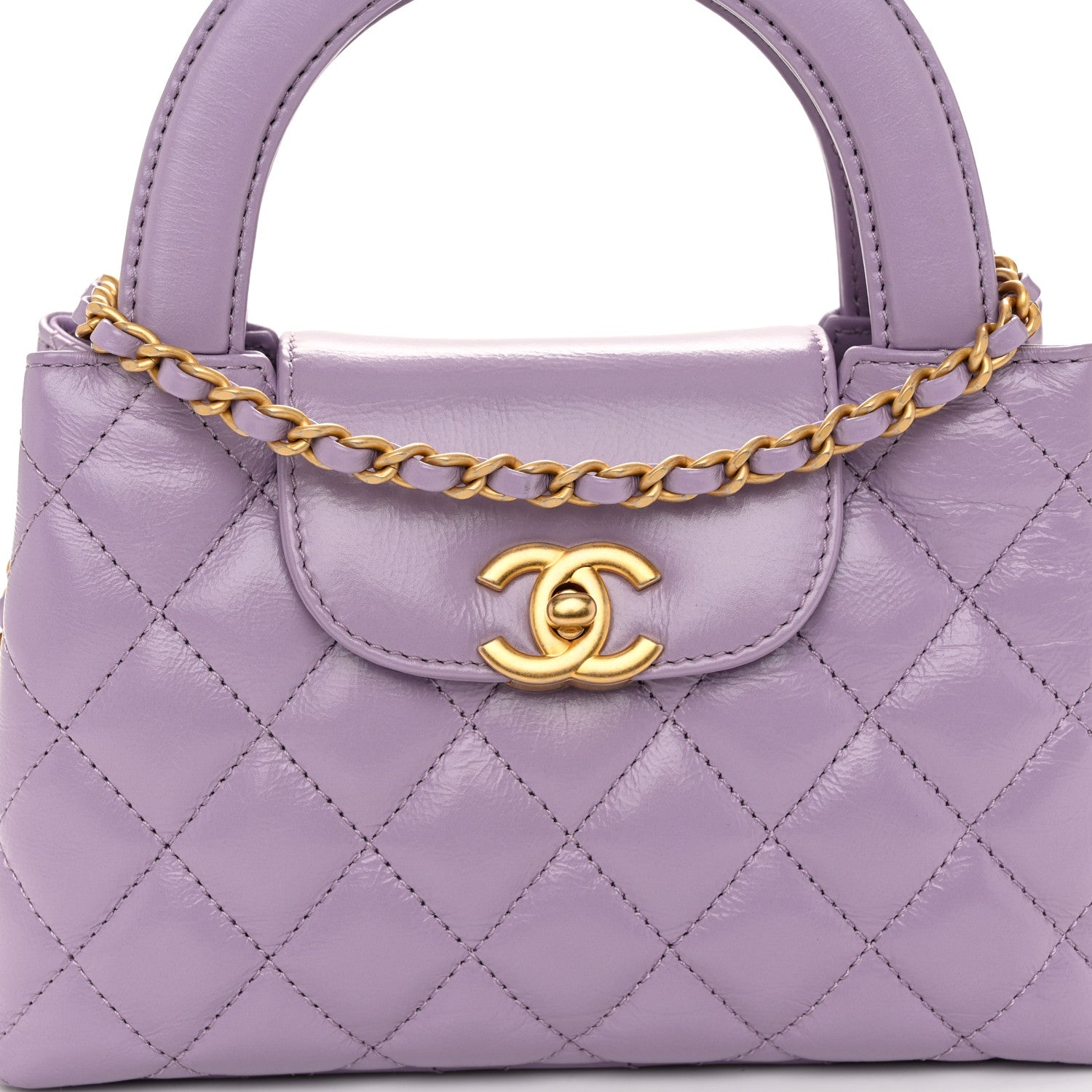 Chanel Shiny Aged Calfskin Quilted Nano Kelly Shopper Lilac 8 of 11