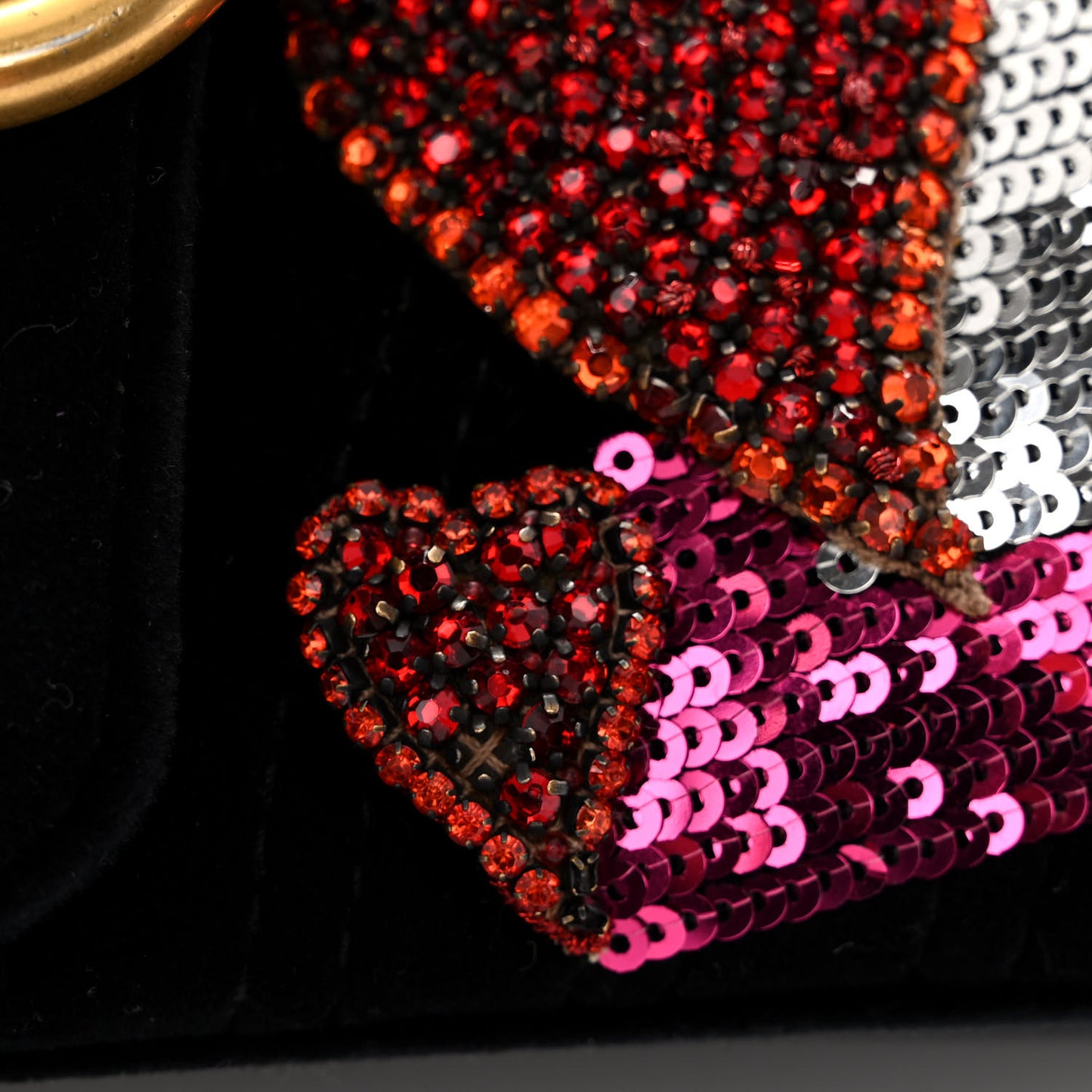 Velvet Matelasse Crystal Sequin Heart Embroidered GG Marmont Small Bag Black