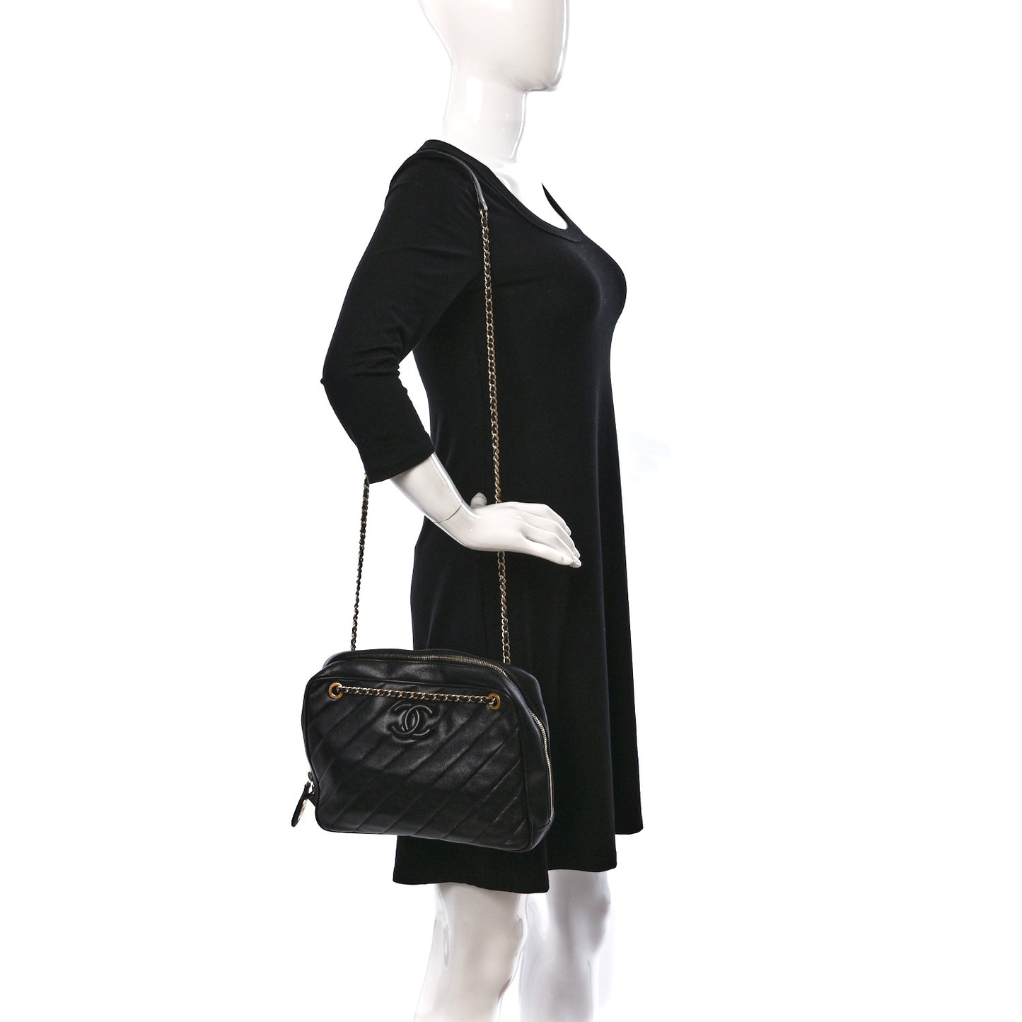 Lambskin Quilted Coco Vintage Camera Case Black