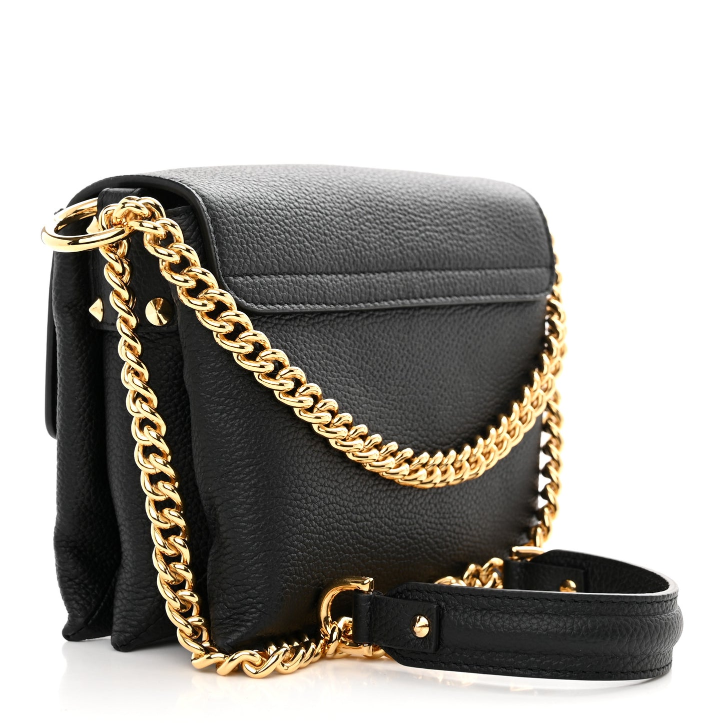 Calfskin Small Twin Skull Chain Crossbody Black